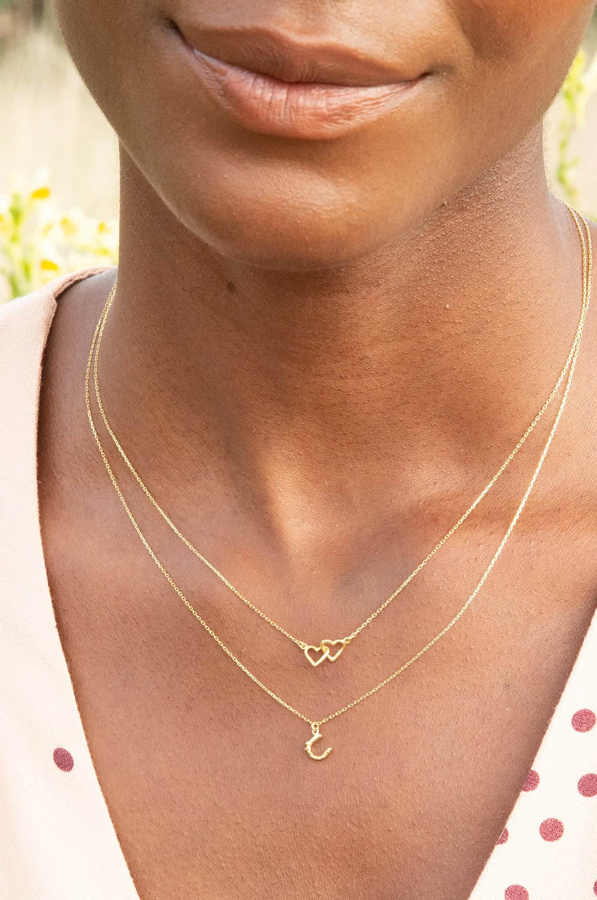 Teeny Tiny Linked Heart In-Line Necklace 18ct Solid Gold