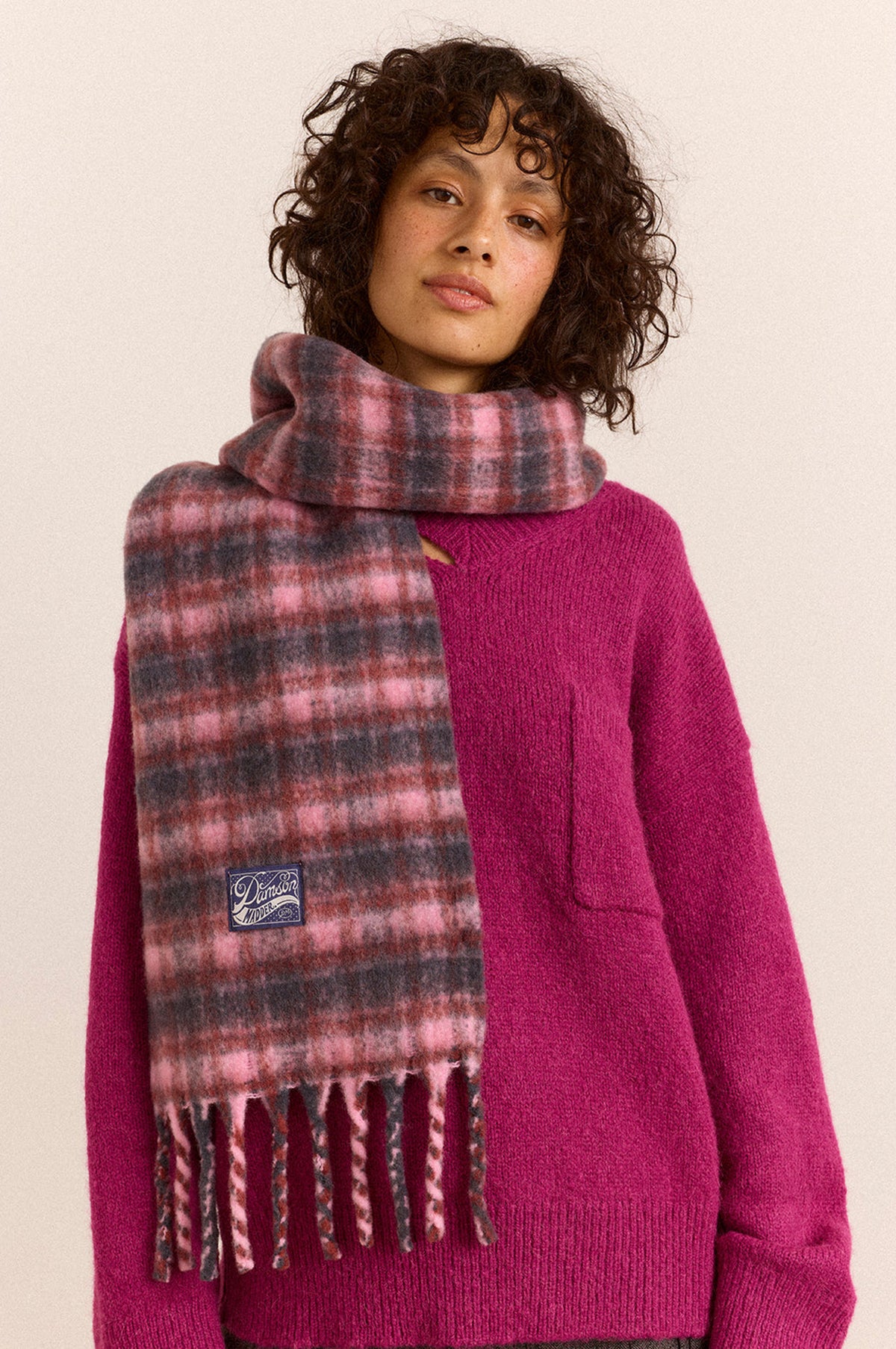 Brushed Fluffy Scarf Magenta Check