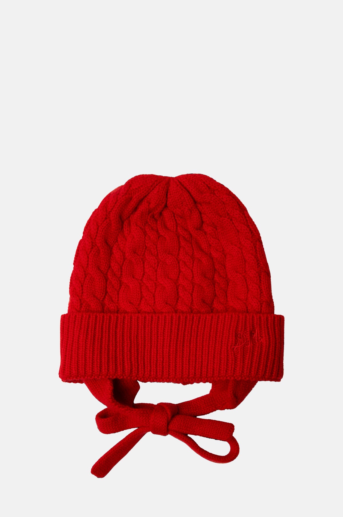 Cashmere Mix Turn Up Tie Beanie Red