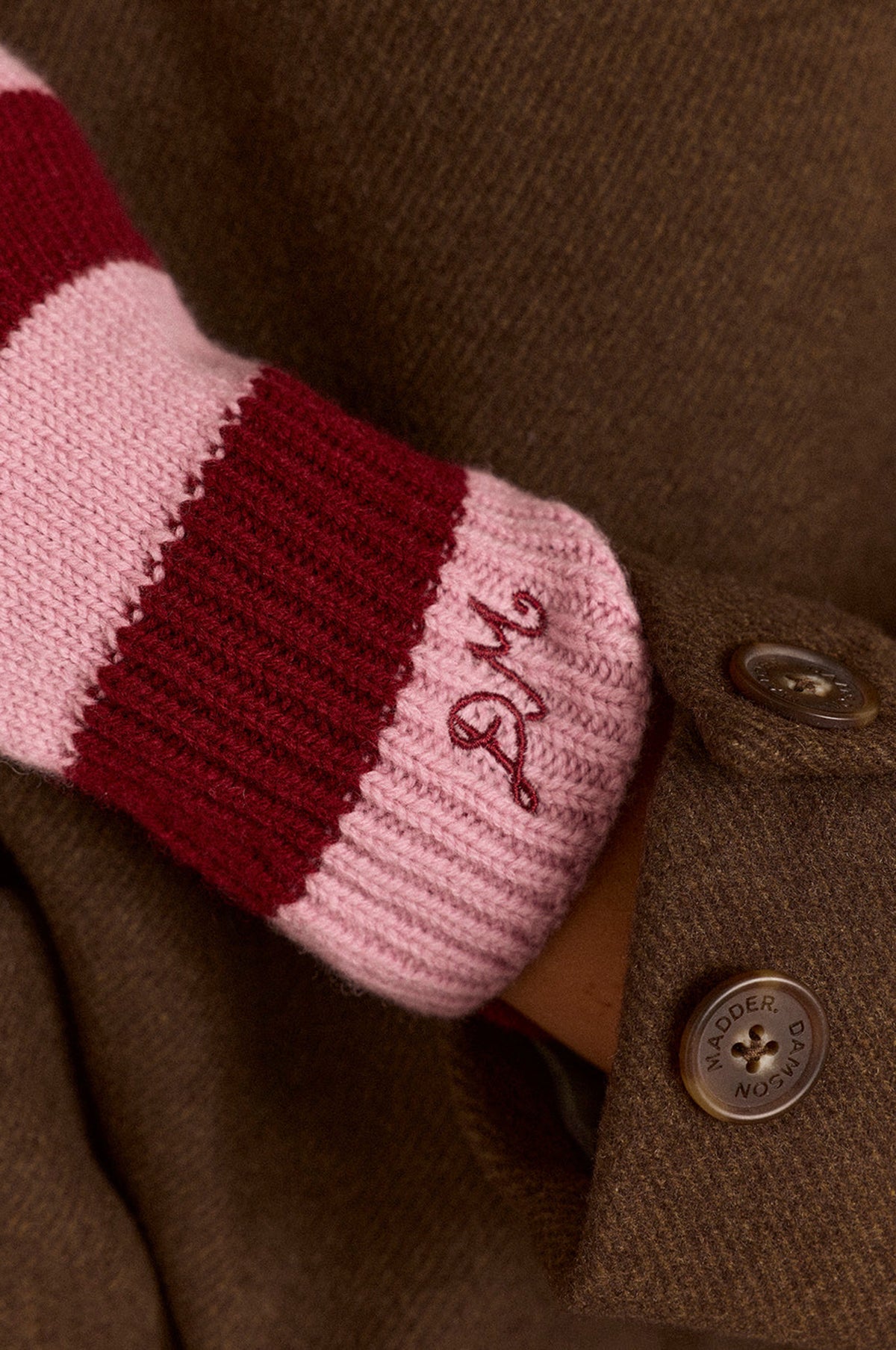 String Mittens Pink & Red Stripe