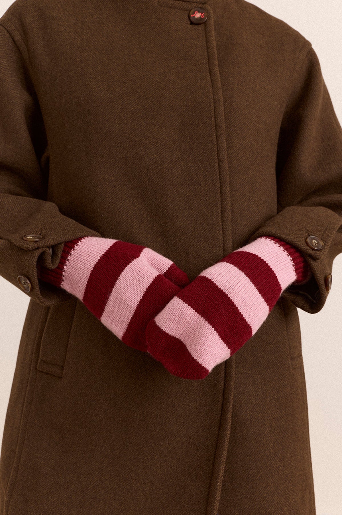 String Mittens Pink & Red Stripe