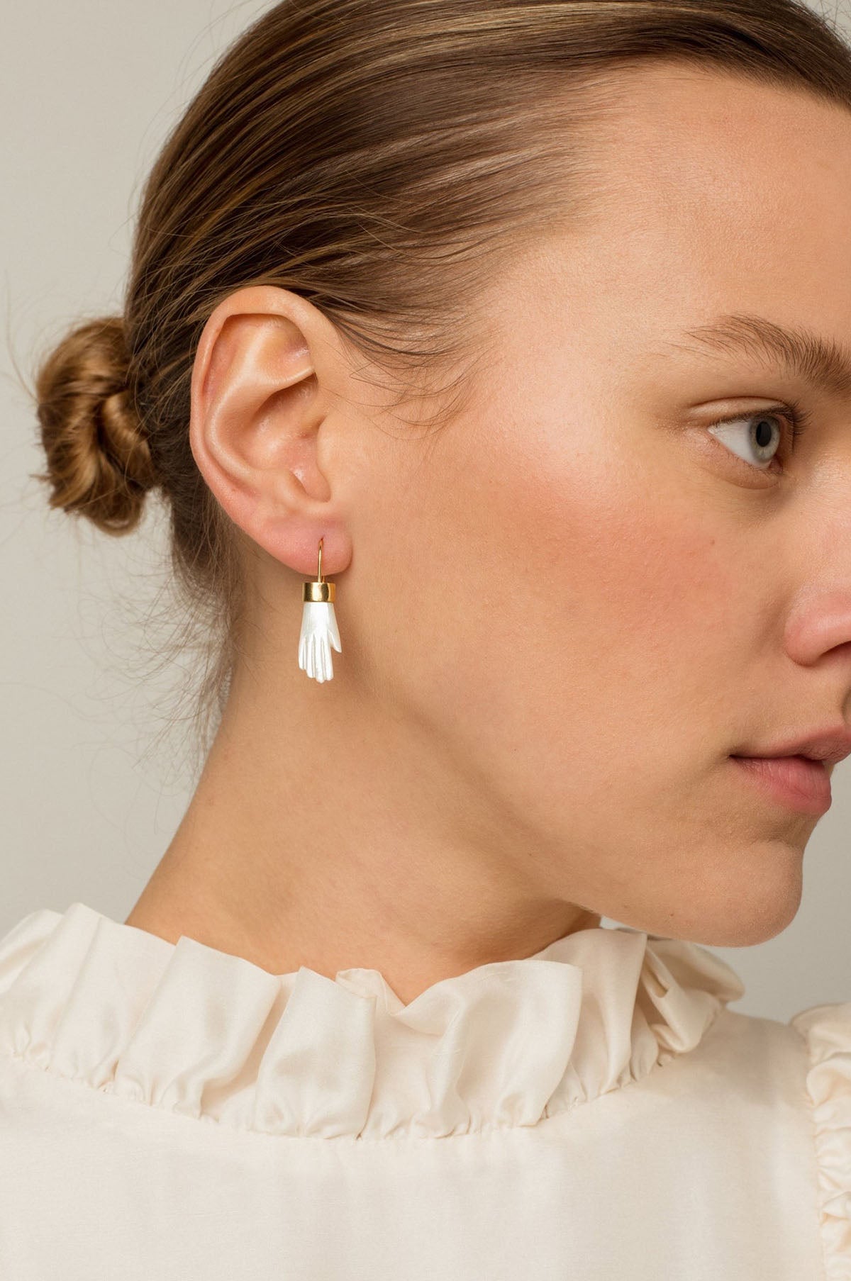 Pearl White Hand Hook Earrings