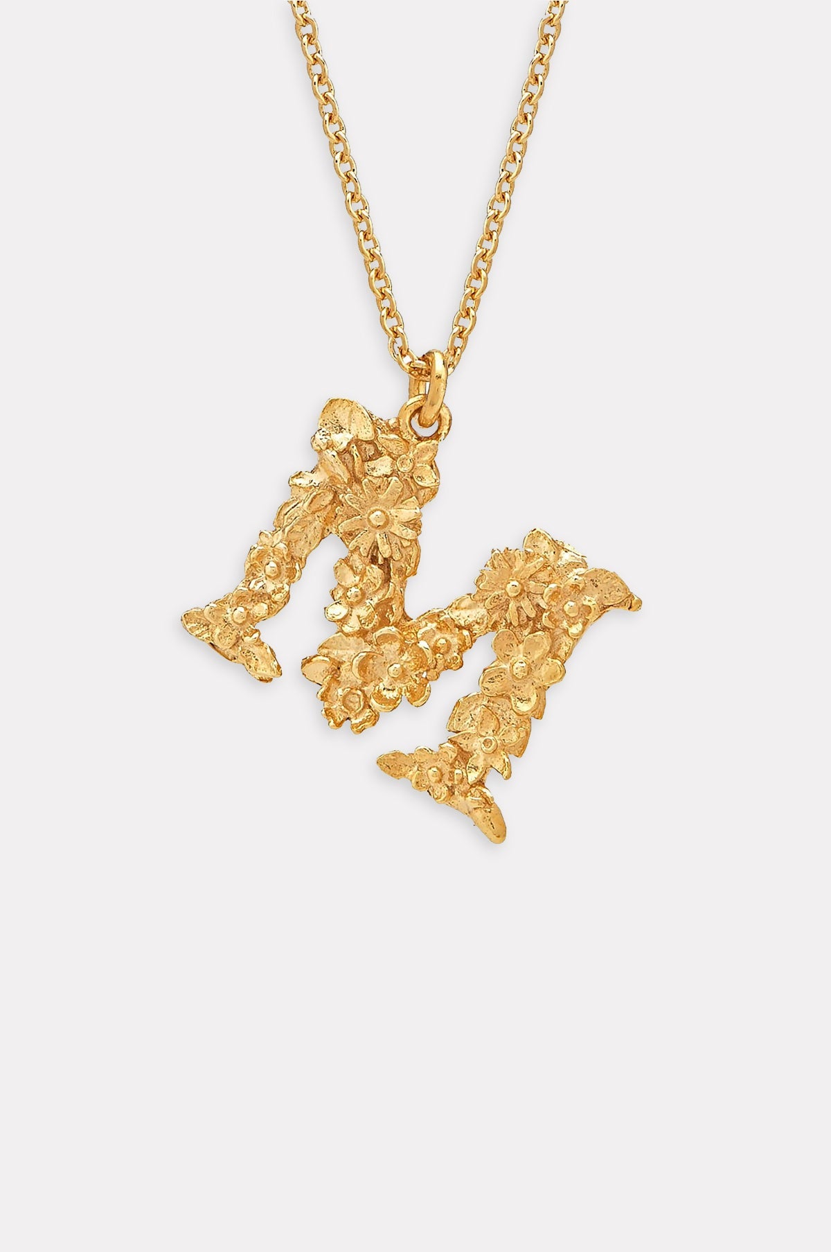 Floral Letter M Necklace Gold Plate