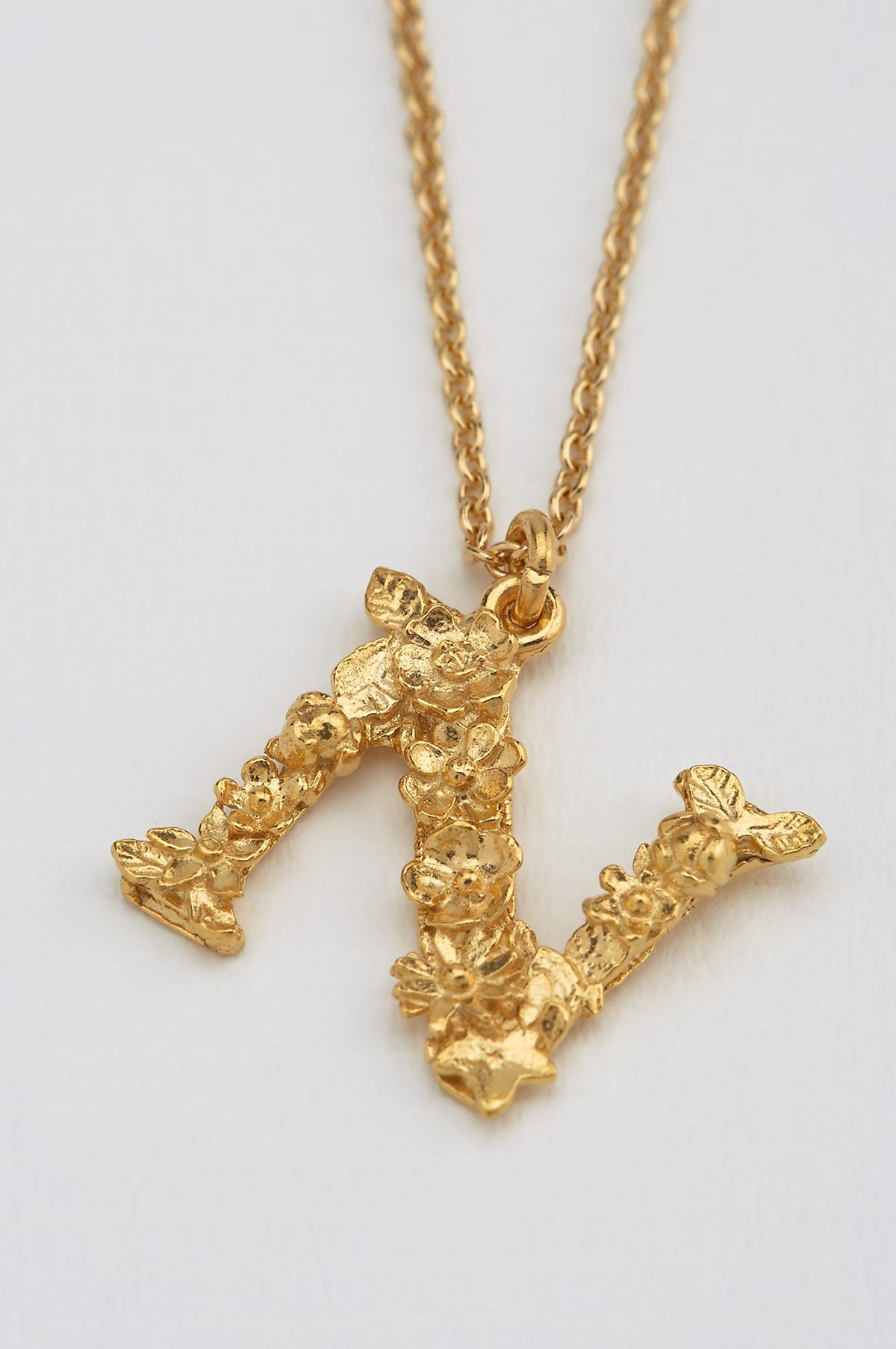 Floral Letter N Necklace Gold Plate