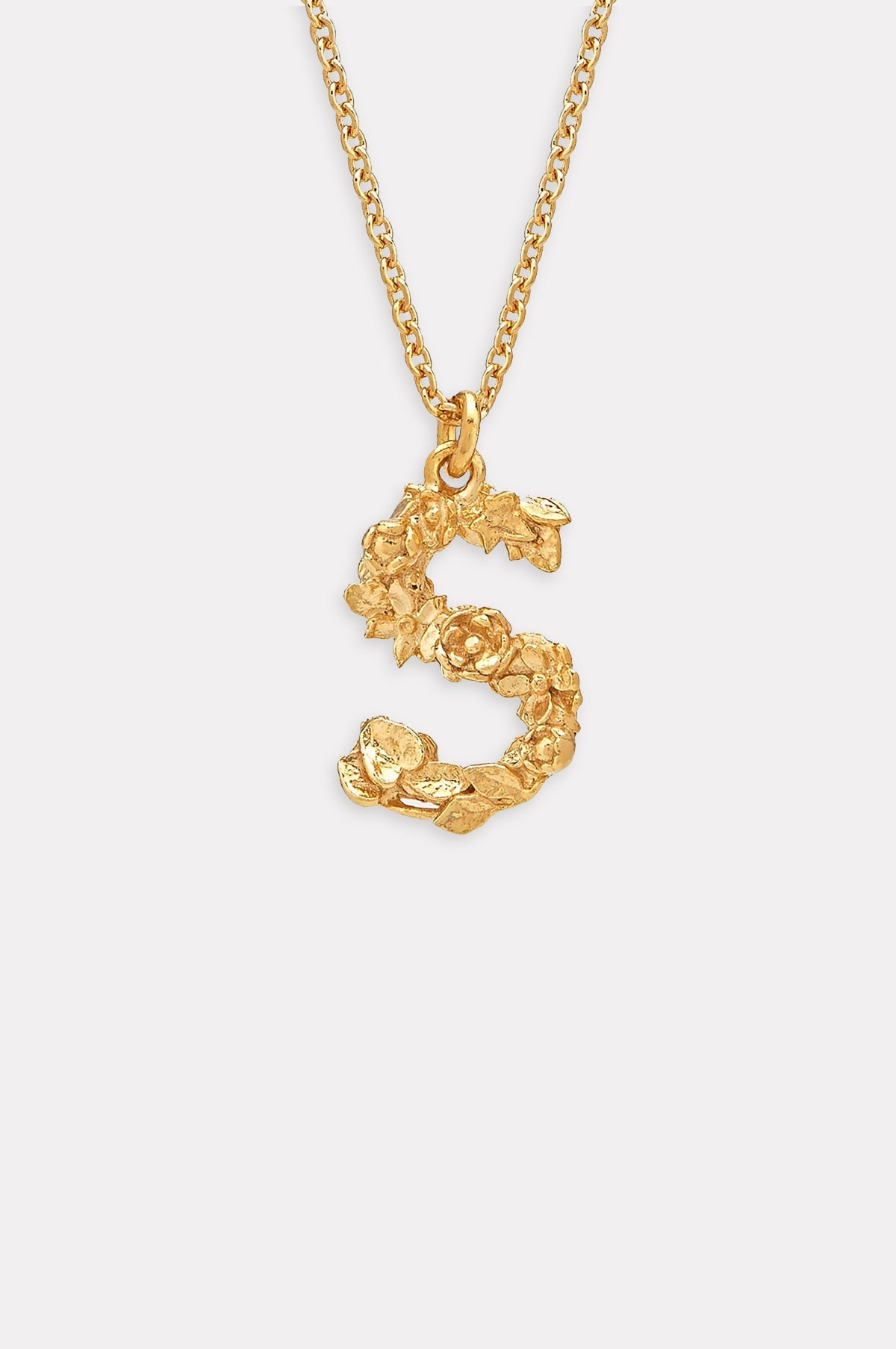 Floral Letter S Necklace Gold Plate