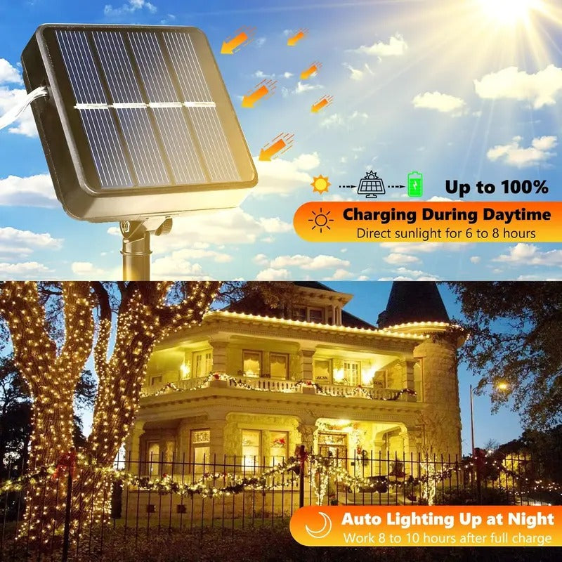 2-Pack 80FT Solar String Lights, 240 LED Waterproof Outdoor Fairy Lights with 8 Modes