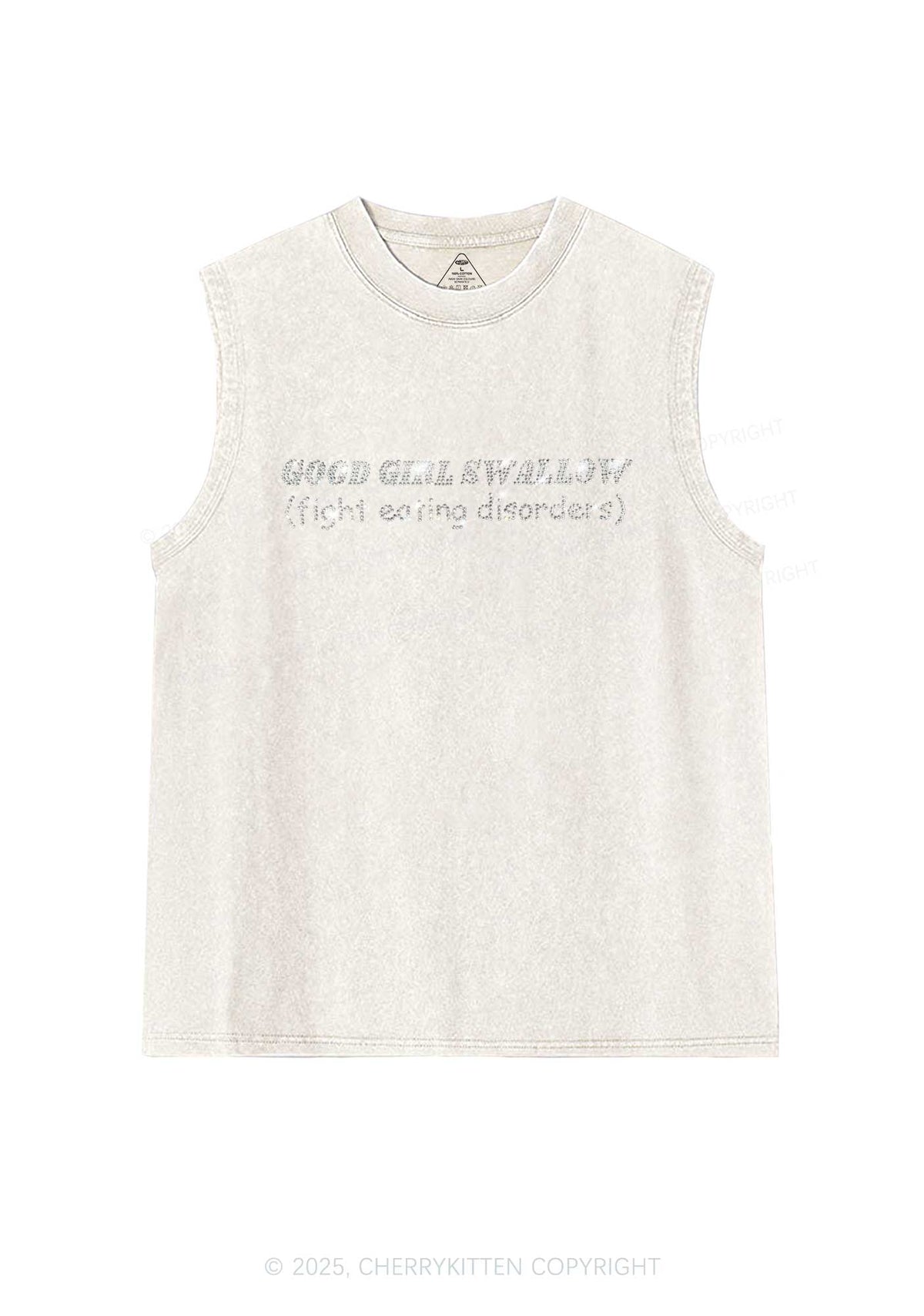 Rhinestone Good Girls Swallow Y2K Washed Muscle Tank Cherrykitten