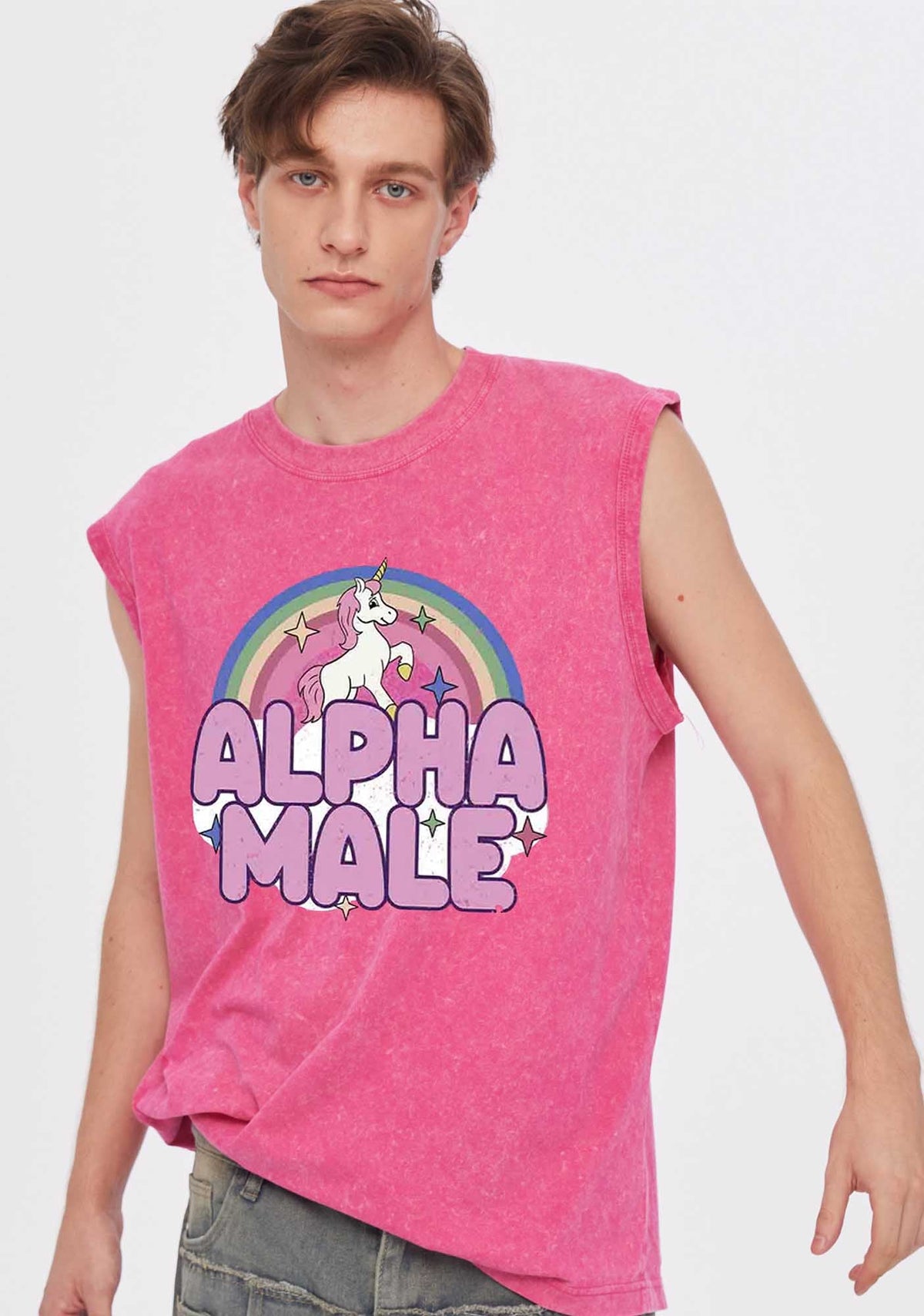 Rainbow Unicorn Alpha Male Y2K Washed Tank Cherrykitten