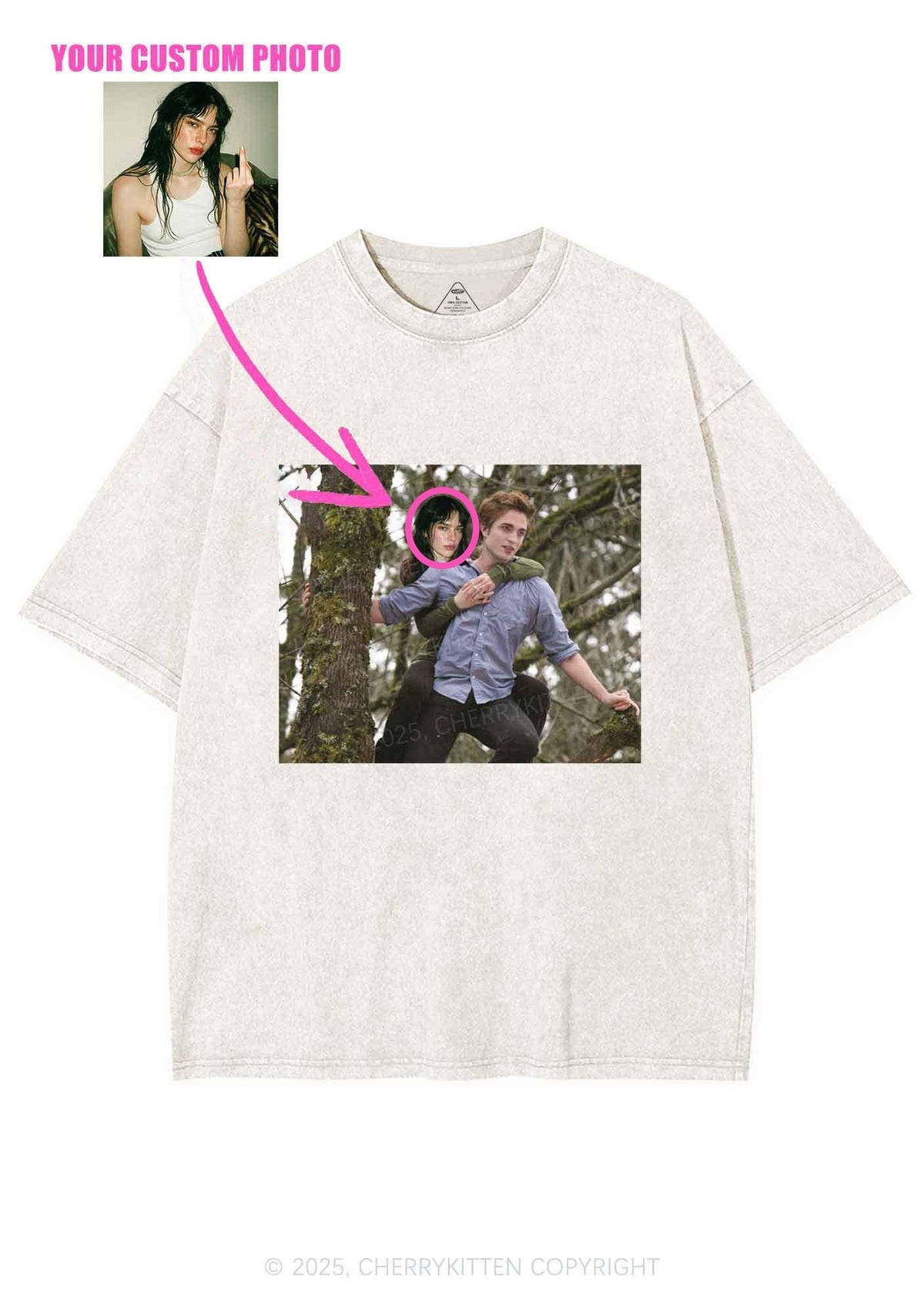 Custom Face Y2K Shirts Washed Tee Cherrykitten
