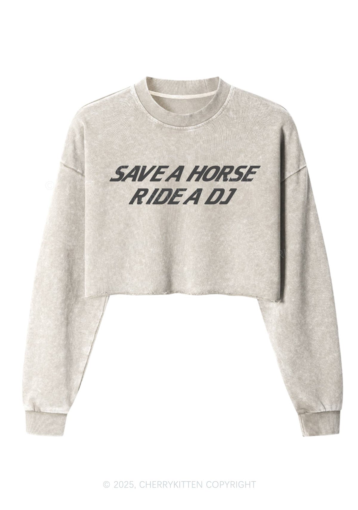 Ride A DJ Y2K Crop Washed Sweatshirts Cherrykitten