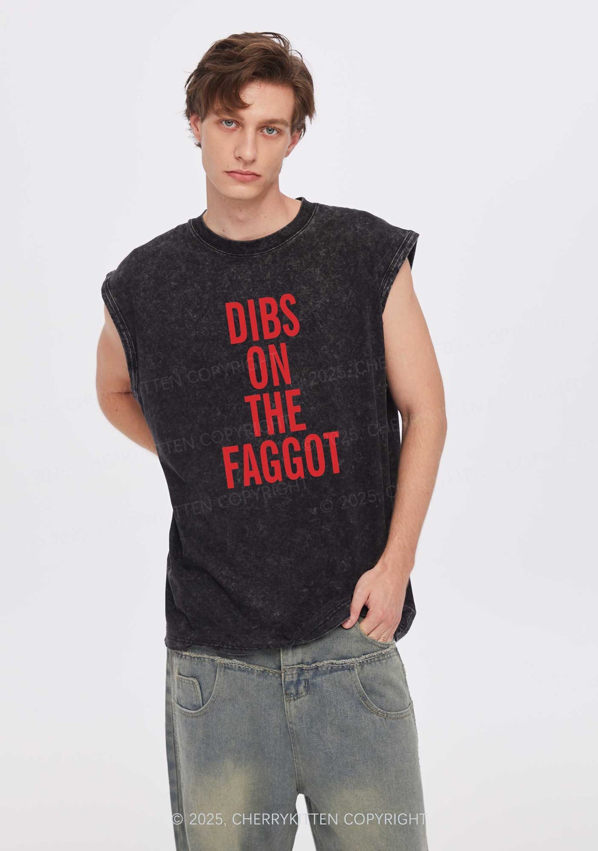 Dibs On The Faggot Pride Y2K Washed Muscle Tank Cherrykitten