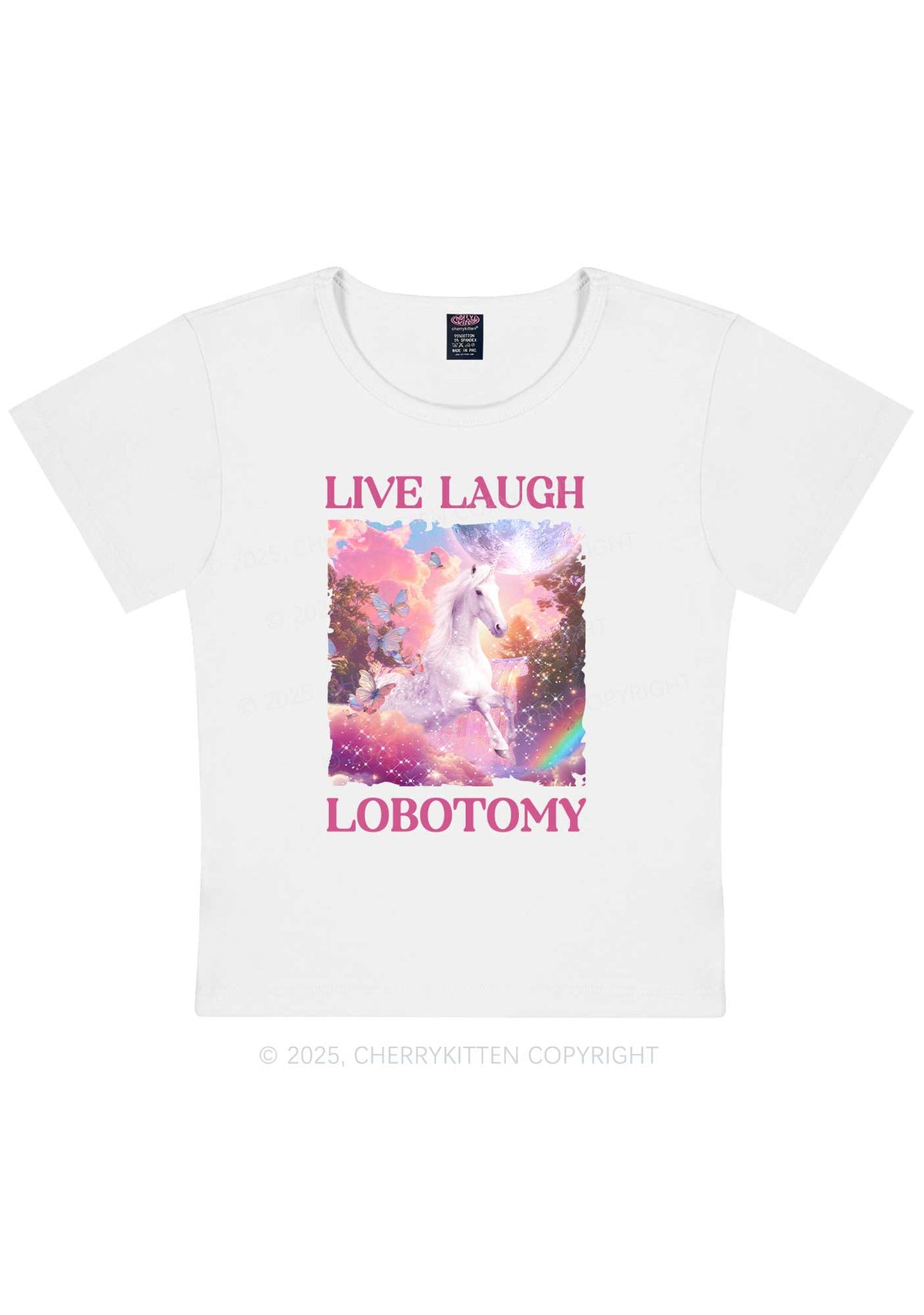 Live Laugh Lobotomy Unicorn Y2K Baby Tee Cherrykitten