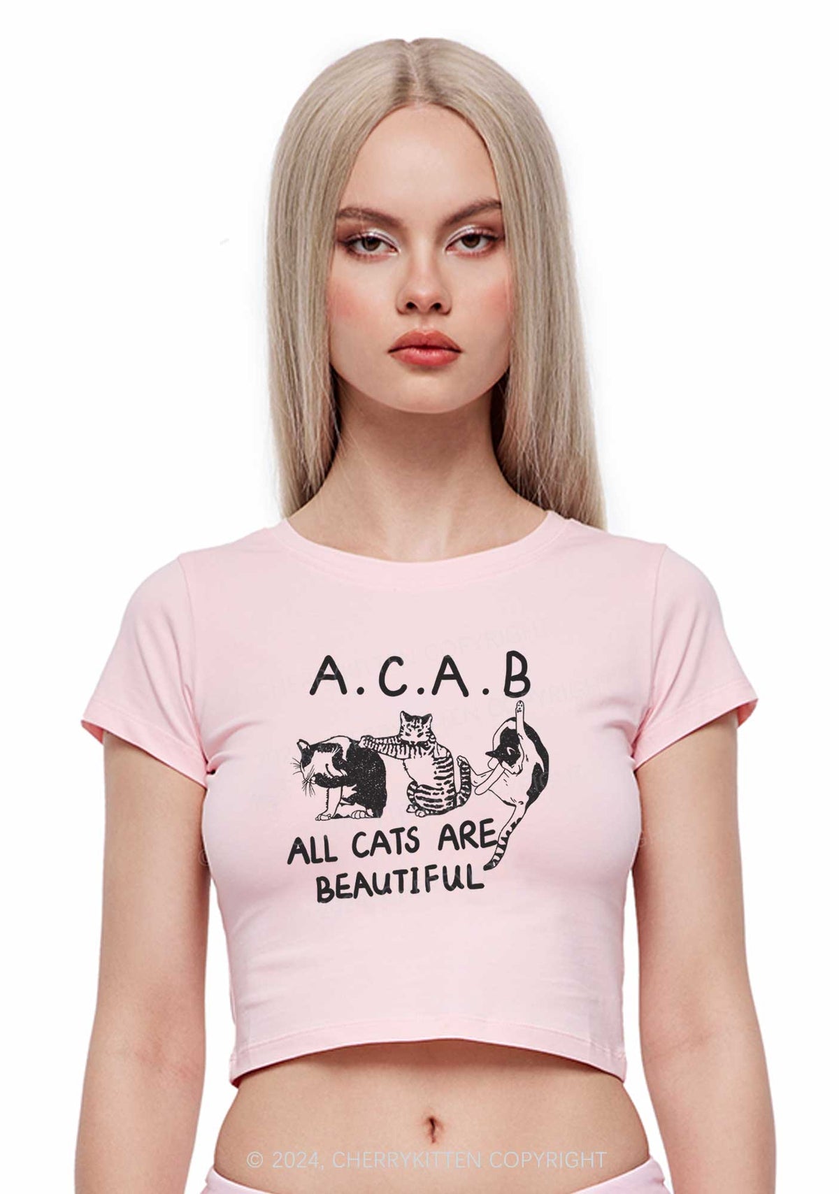 ACAB Cats Y2K Baby Tee Cherrykitten