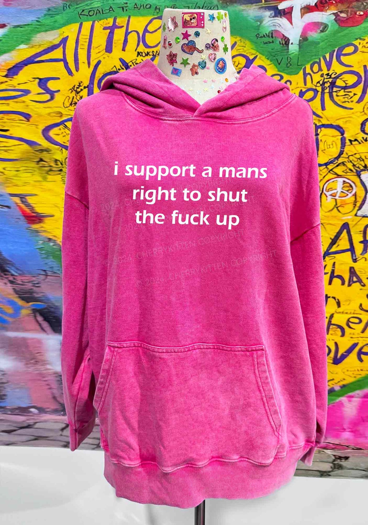 I Support A Mans Right Y2K Washed Hoodie Cherrykitten