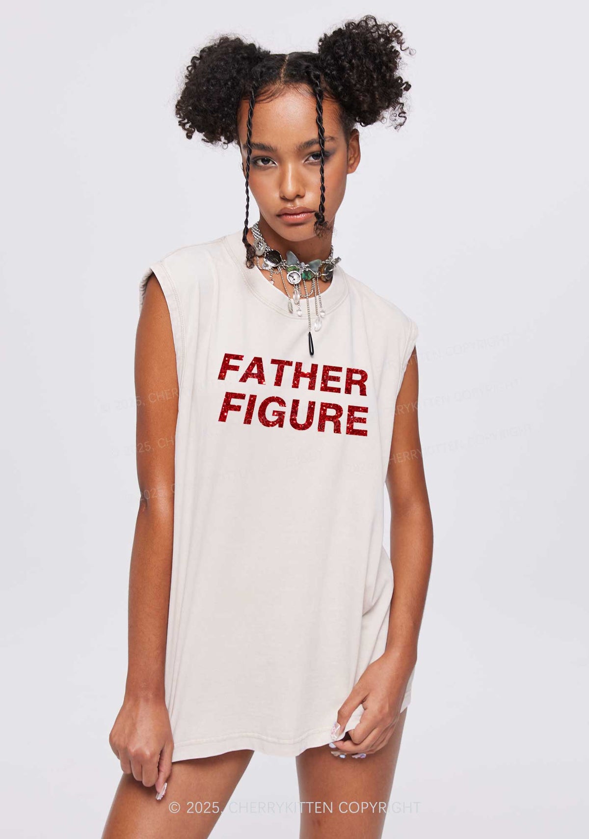 Glitter Father Figure Y2K Washed Muscle Tank Cherrykitten