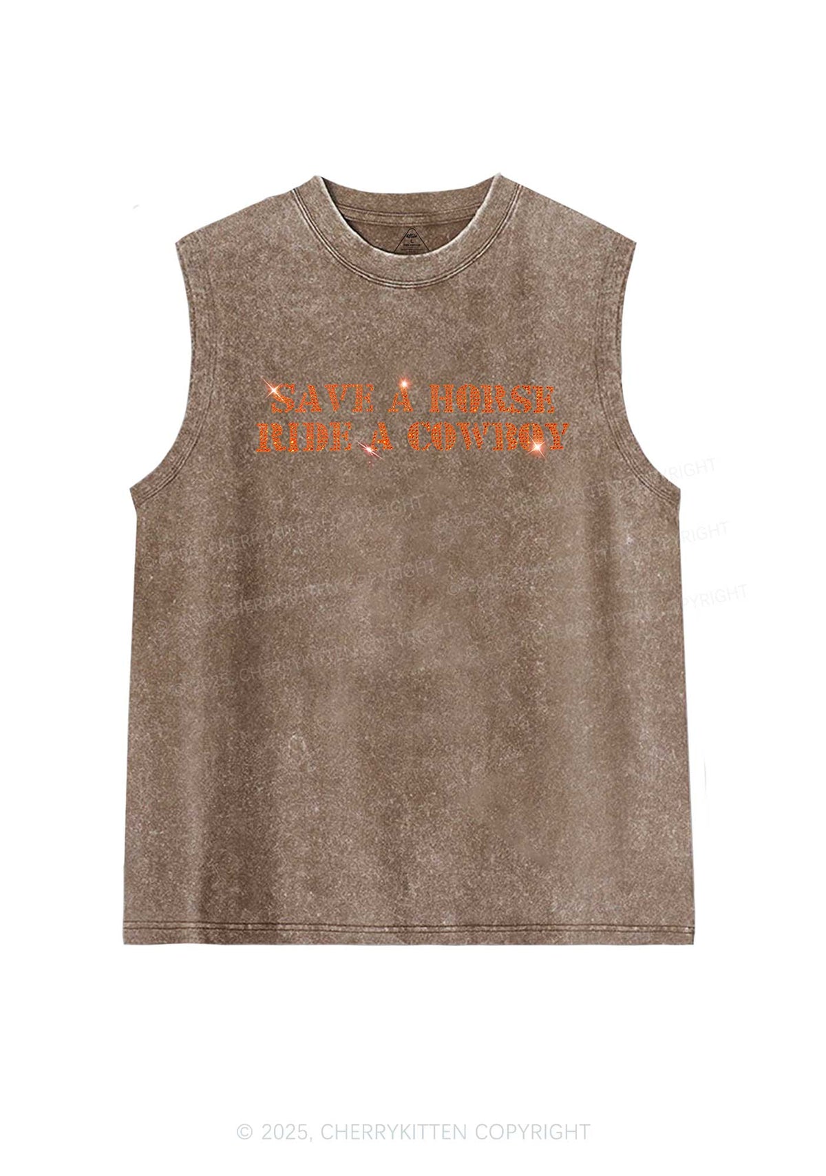 Rhinestone Save A Horse Ride A Cowboy Y2K Washed Muscle Tank Cherrykitten