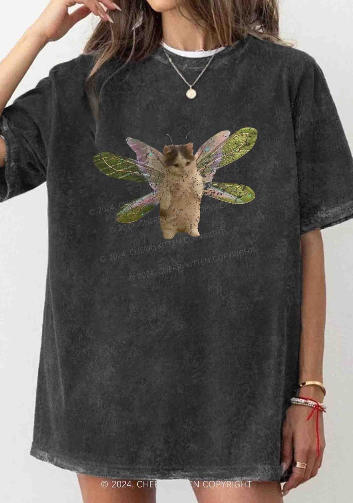 Fairycat Wings Y2K Washed Tee Cherrykitten