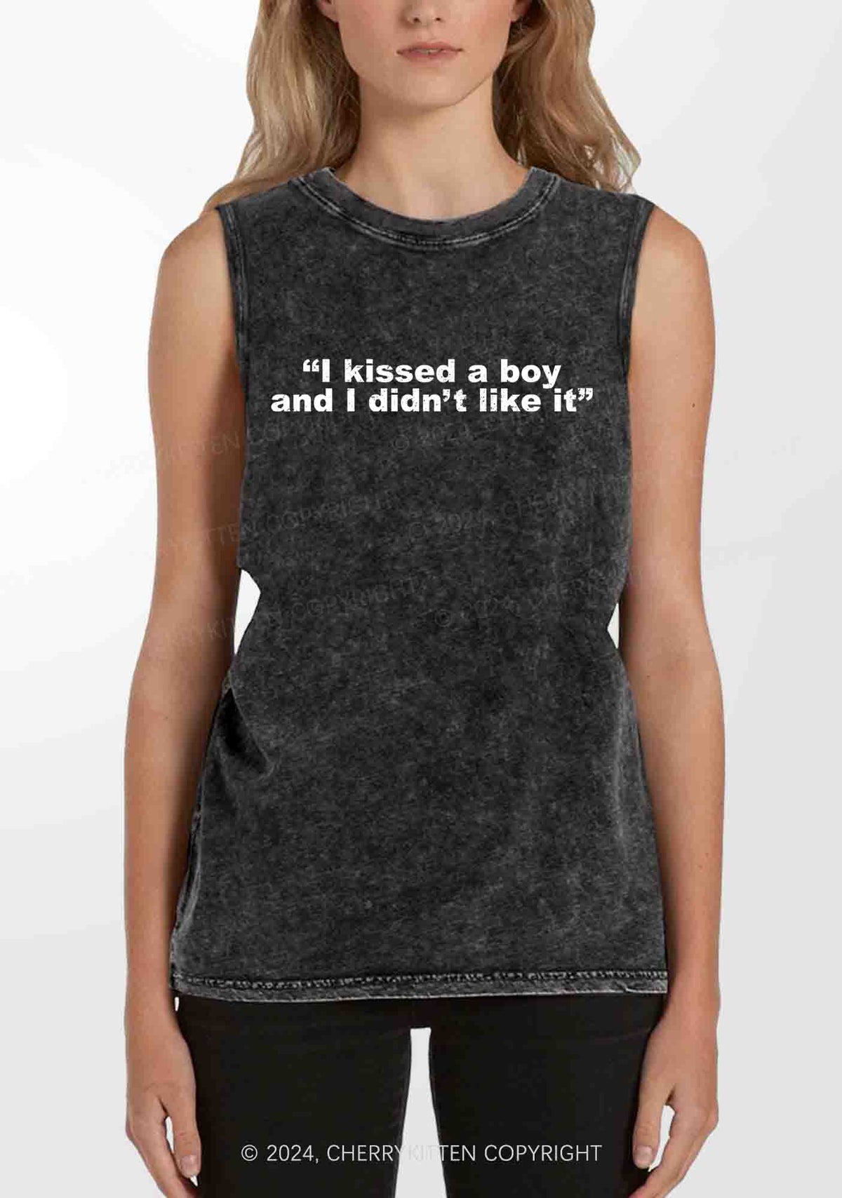 I Kissed A Boy And I Didn't Like It Y2K Washed Tank Cherrykitten
