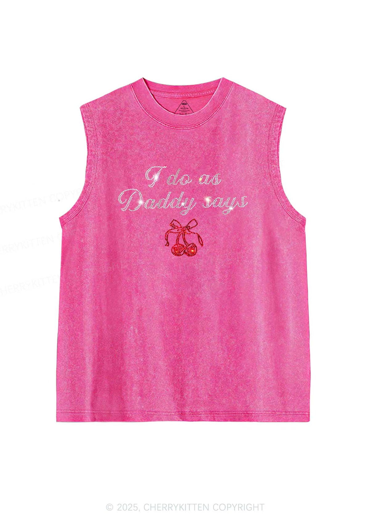 Rhinestone I Do As Daddy Says Y2K Washed Muscle Tank Cherrykitten