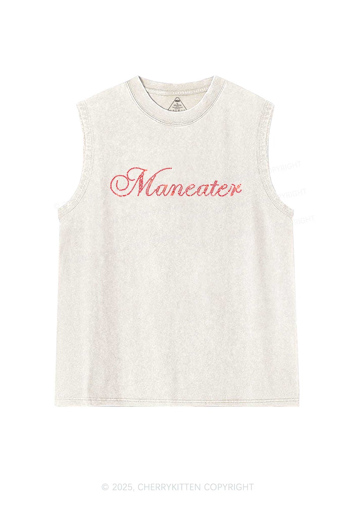 Rhinestone Maneater Y2K Washed Muscle Tank Cherrykitten