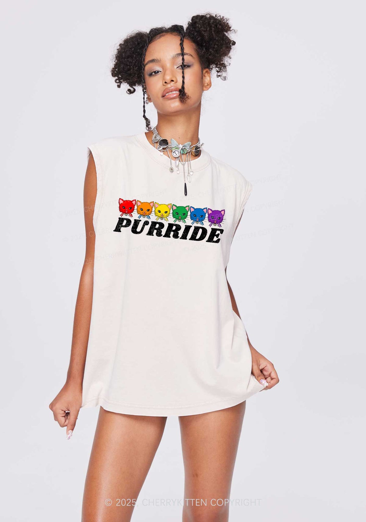 Purride Cat Pride Y2K Washed Muscle Tank Cherrykitten