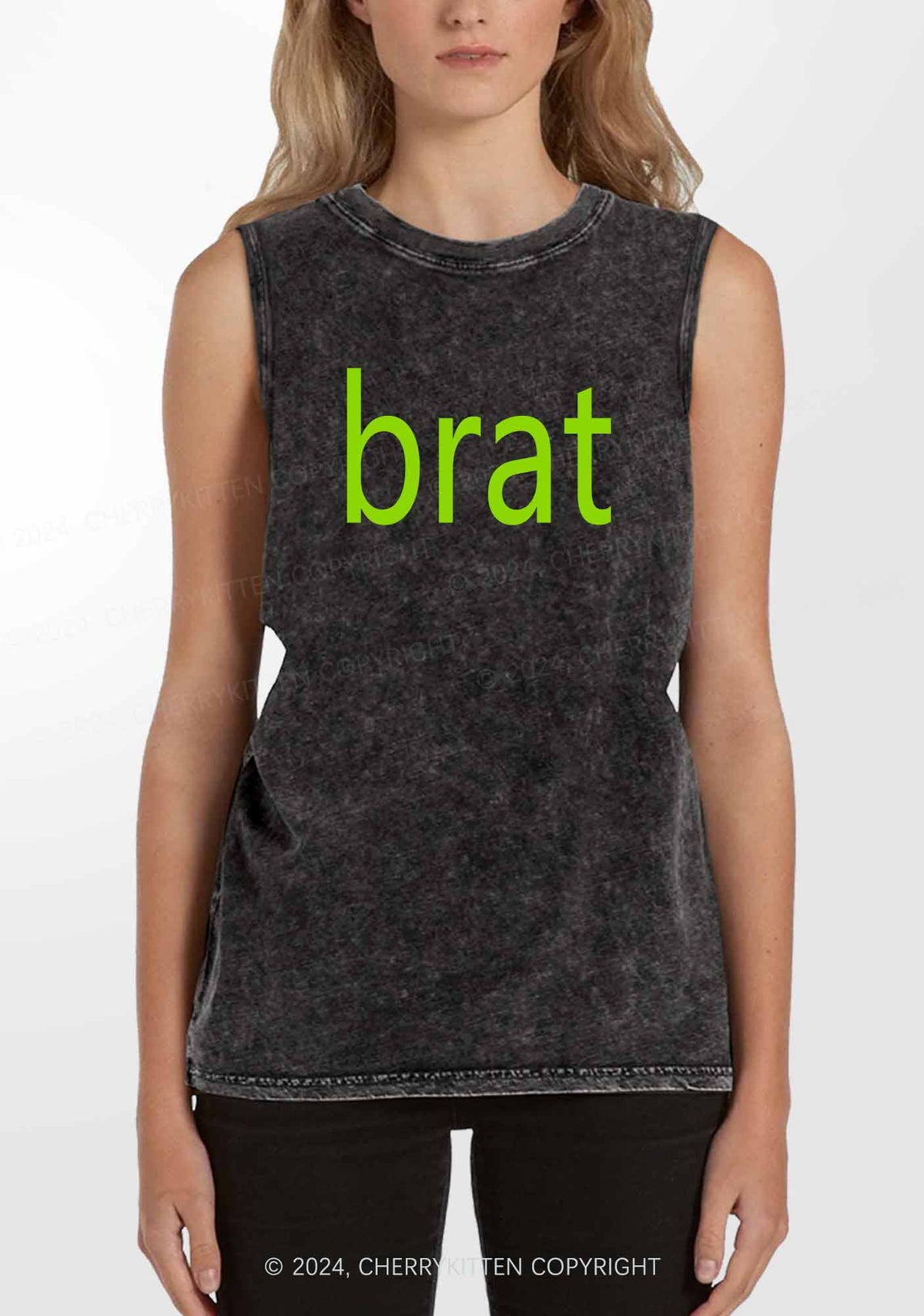 Green Brat Y2K Washed Tank Cherrykitten