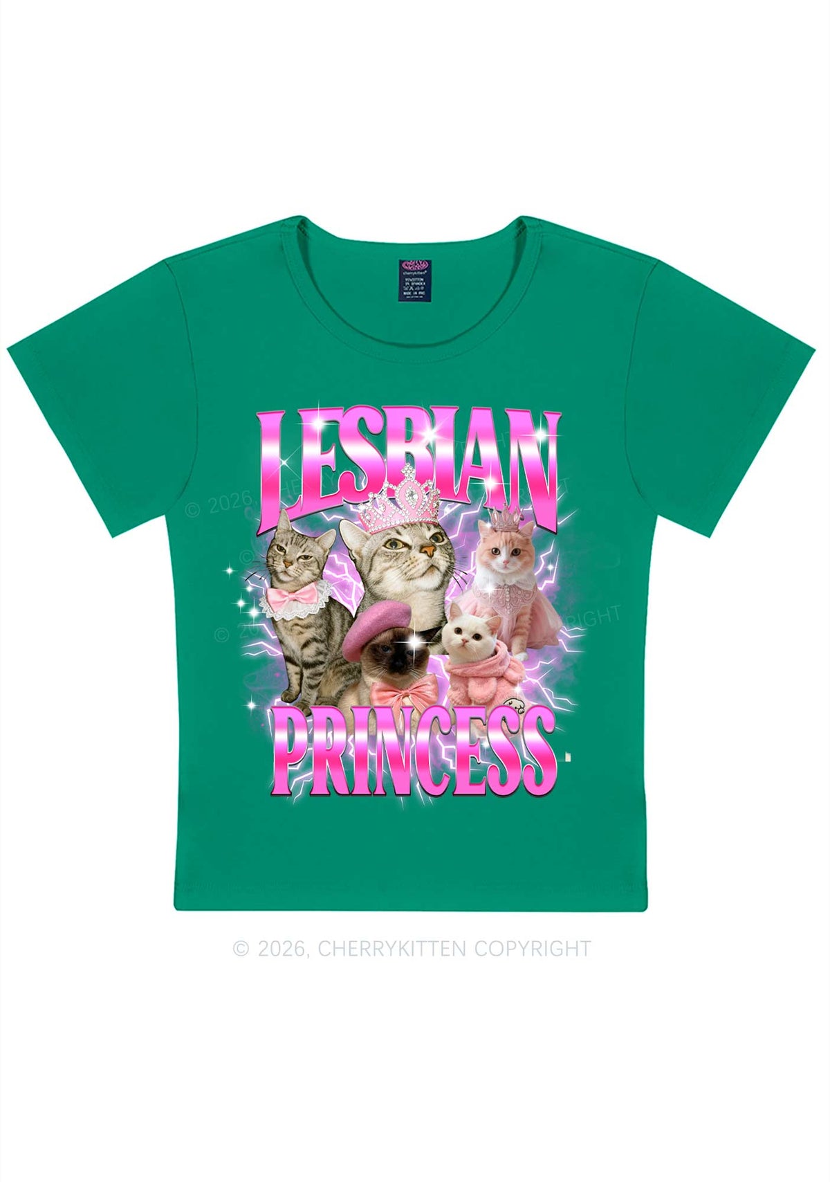 Lesbian Princess Cats Y2K Baby Tee Cherrykitten