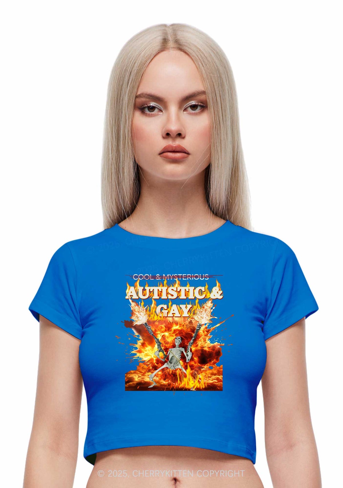 Autistic Gay Skeleton Y2K Baby Tee Cherrykitten