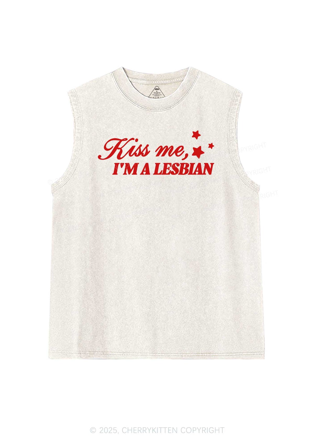 Kiss Me Im Lesbian Pride Y2K Washed Muscle Tank Cherrykitten