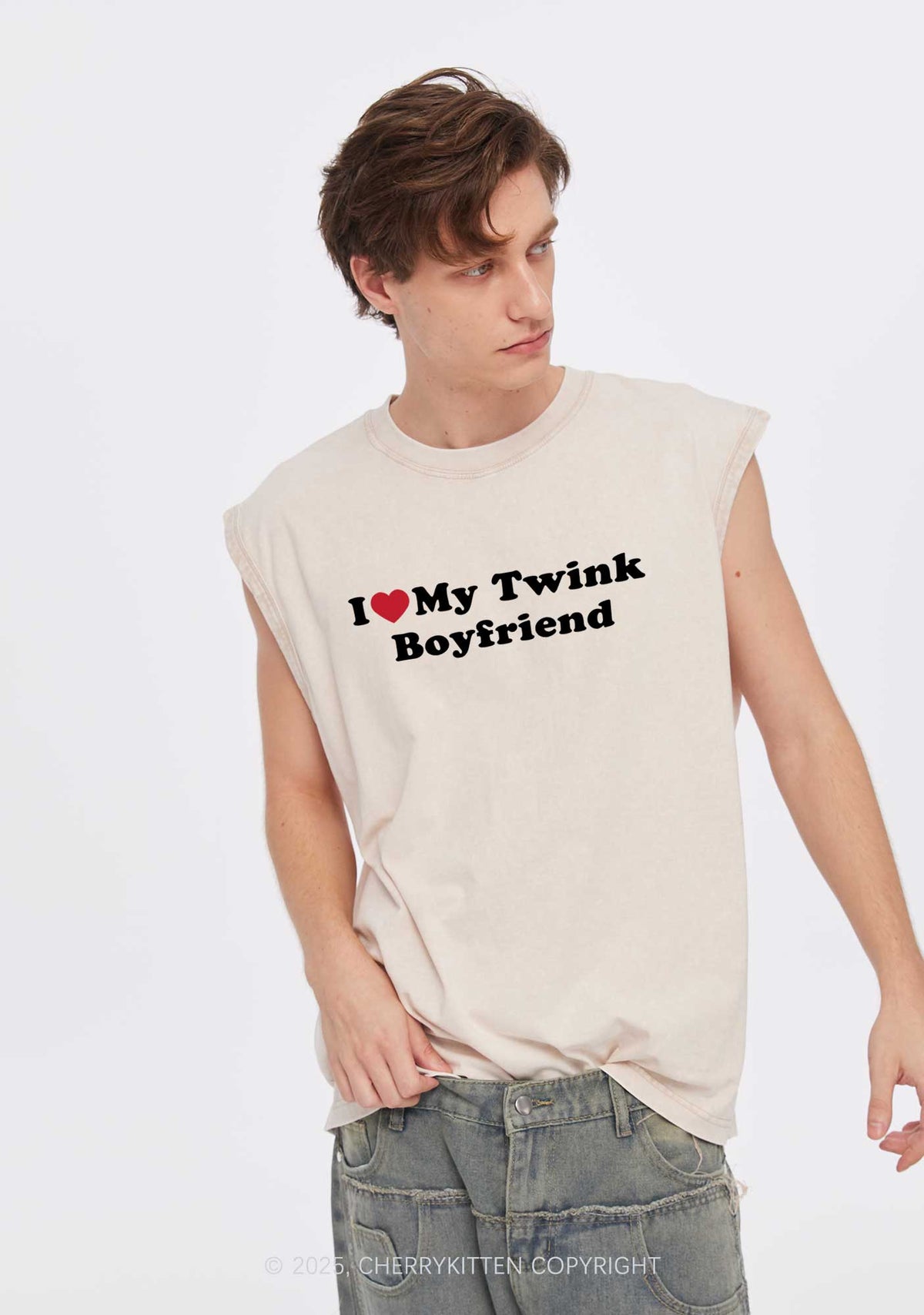 I Love My Twink BF Pride Y2K Washed Muscle Tank Cherrykitten