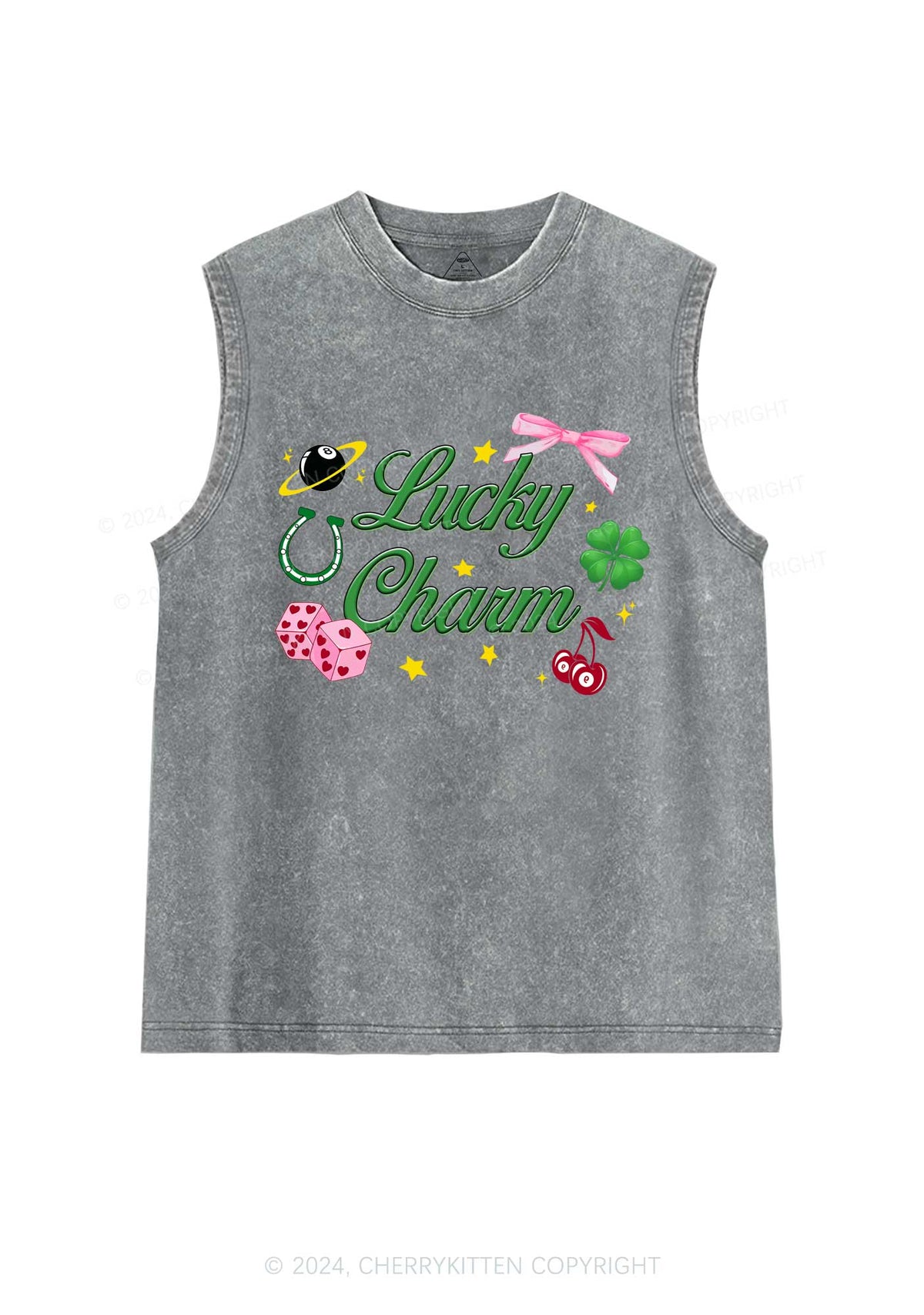 Lucky Charm St Patricks Y2K Washed Tank Cherrykitten