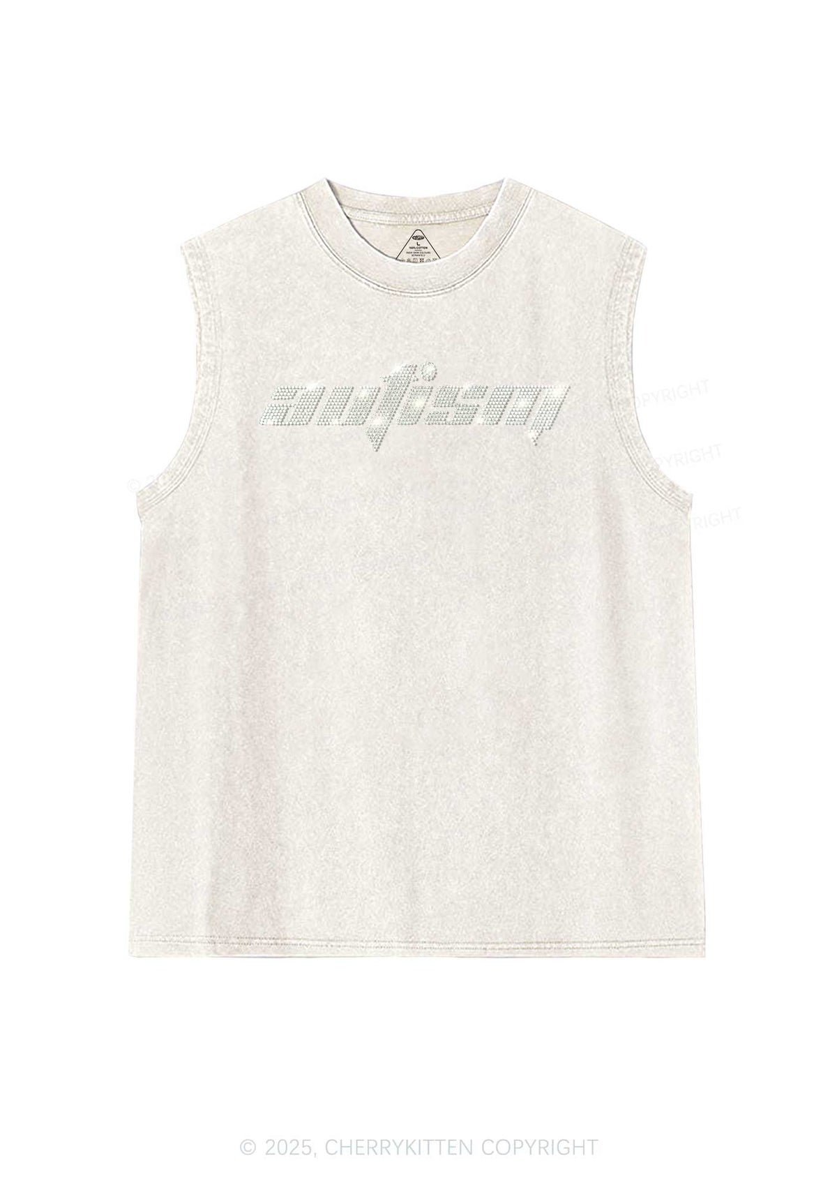 Rhinestone Autism Y2K Washed Muscle Tank Cherrykitten