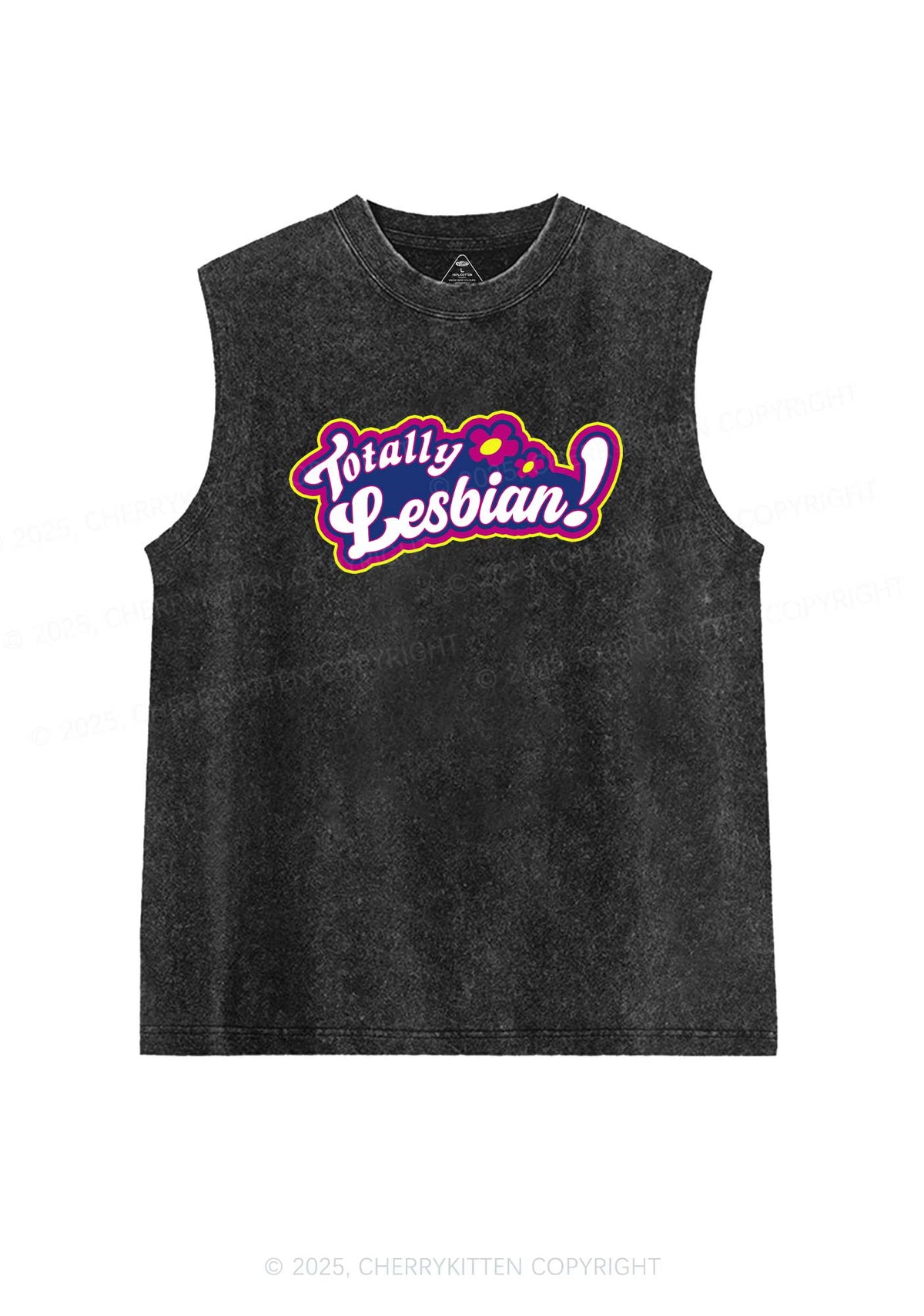 Totally Lesbian Pride Y2K Washed Muscle Tank Cherrykitten