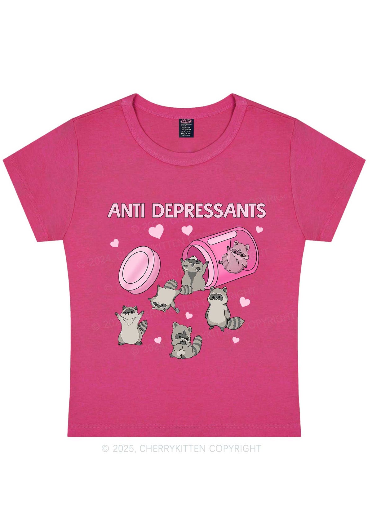 Anti Depressants Raccoon Y2K Baby Tee Cherrykitten