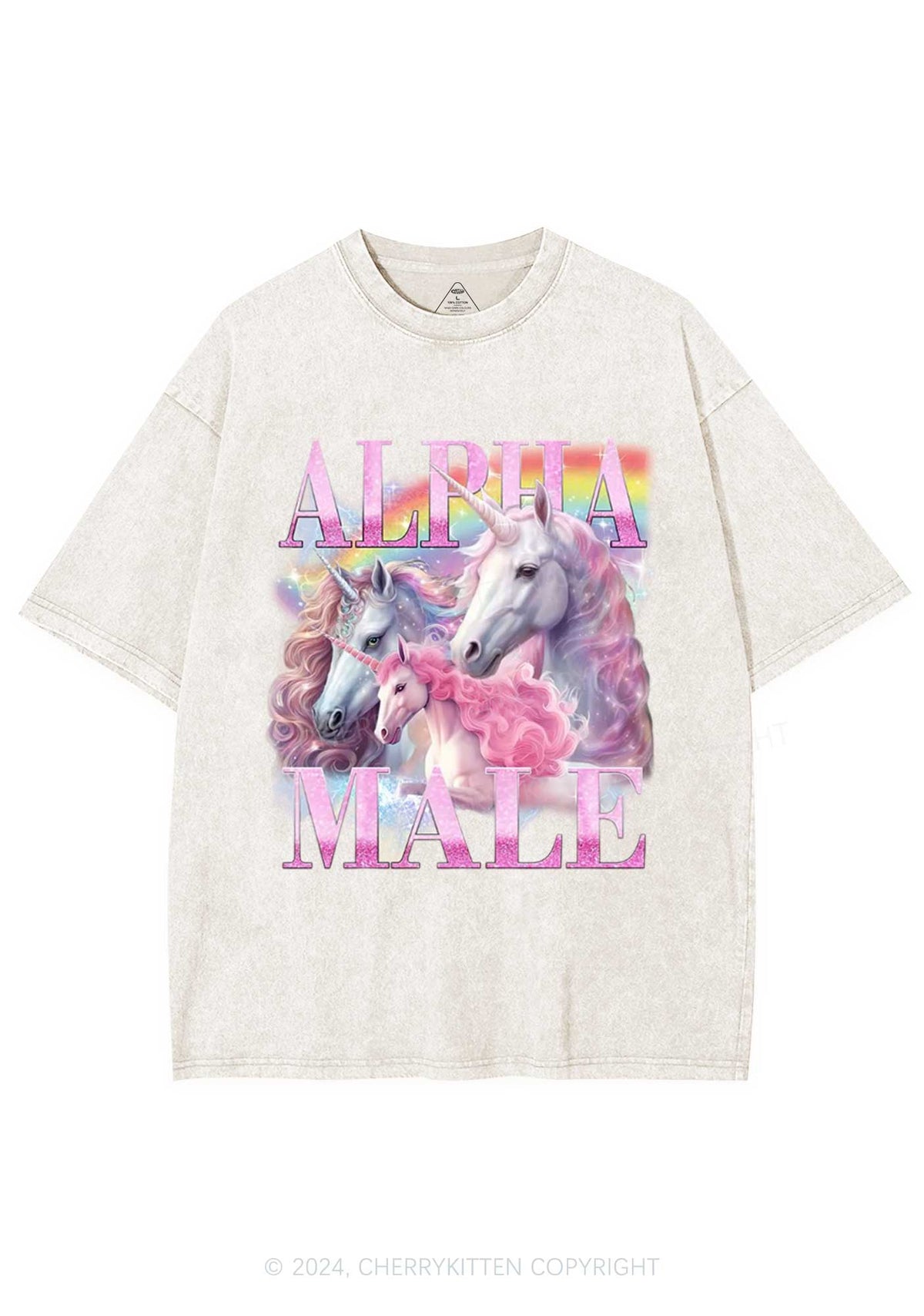 Pink Unicorn Alpha Male Y2K Washed Tee Cherrykitten