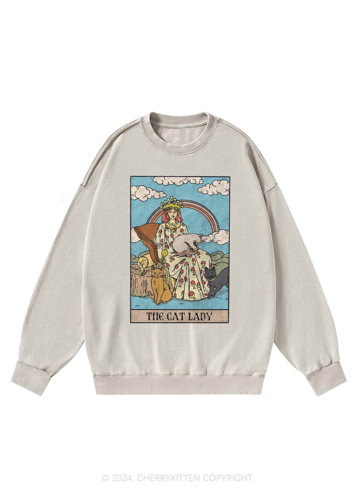 The Cat Lady Y2K Washed Sweatshirts Cherrykitten