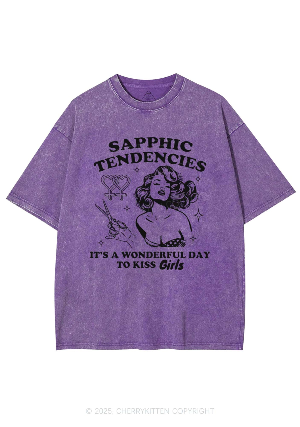 Sapphic Tendencies Kiss Girls Y2K Shirts Washed Tee Cherrykitten