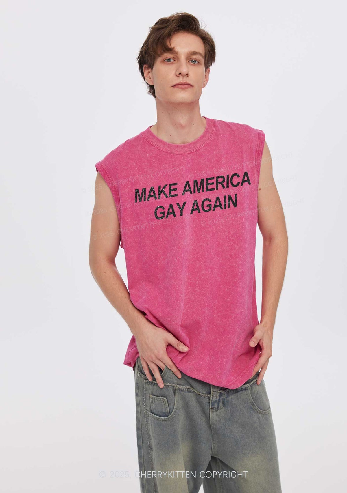 Make America Gay Again Pride Y2K Washed Muscle Tank Cherrykitten