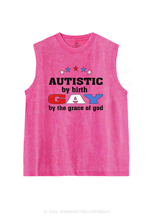 Autistic By Birth Gay Pride Y2K Washed Muscle Tank Cherrykitten