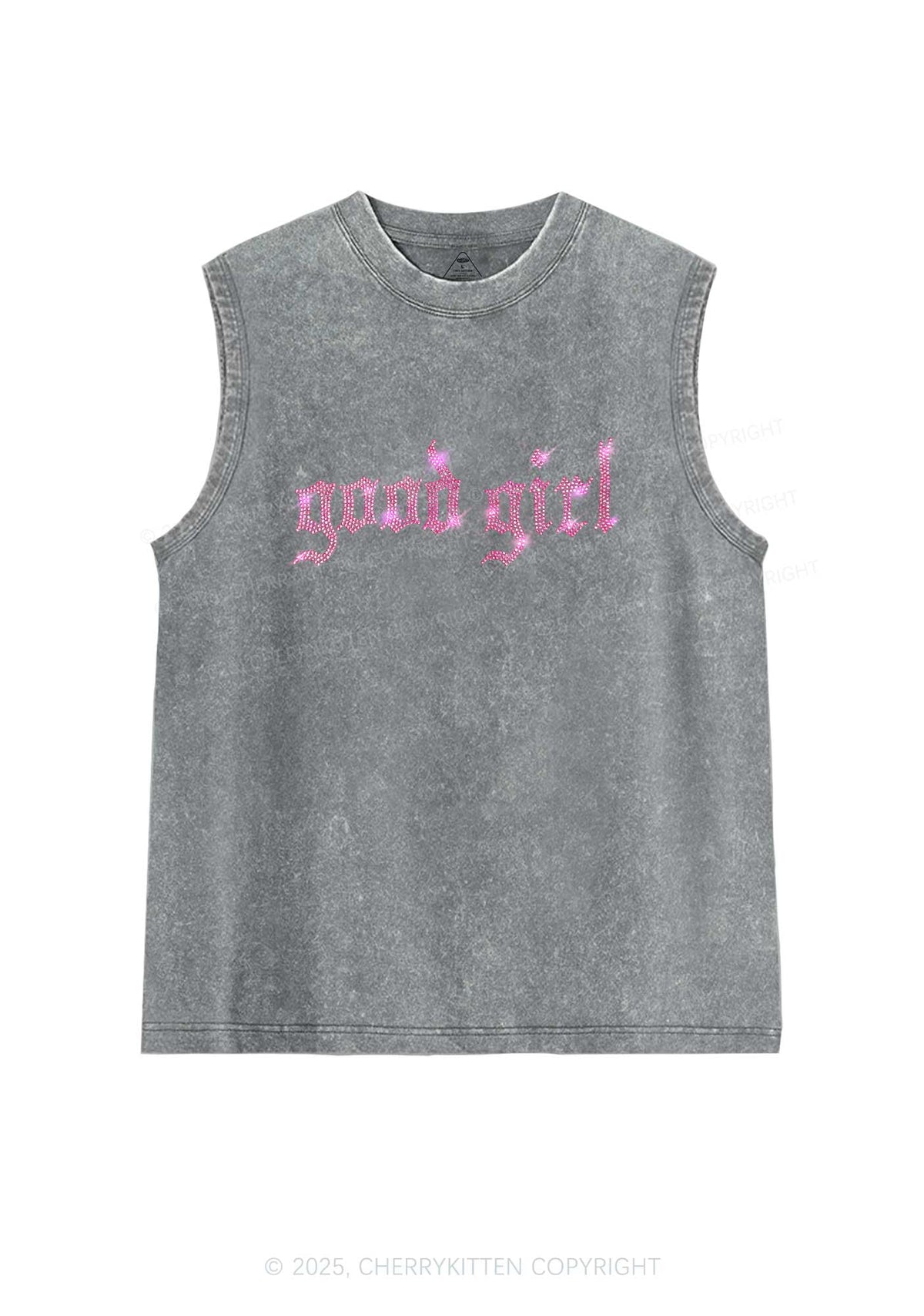 Rhinestone Good Girl Y2K Washed Muscle Tank Cherrykitten