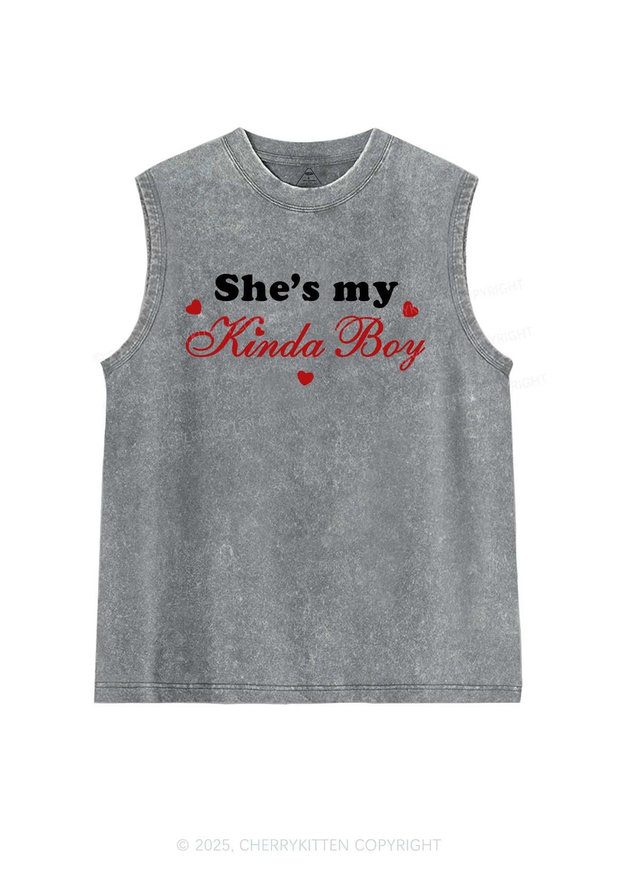 Shes My Kinda Boy Pride Y2K Washed Muscle Tank Cherrykitten