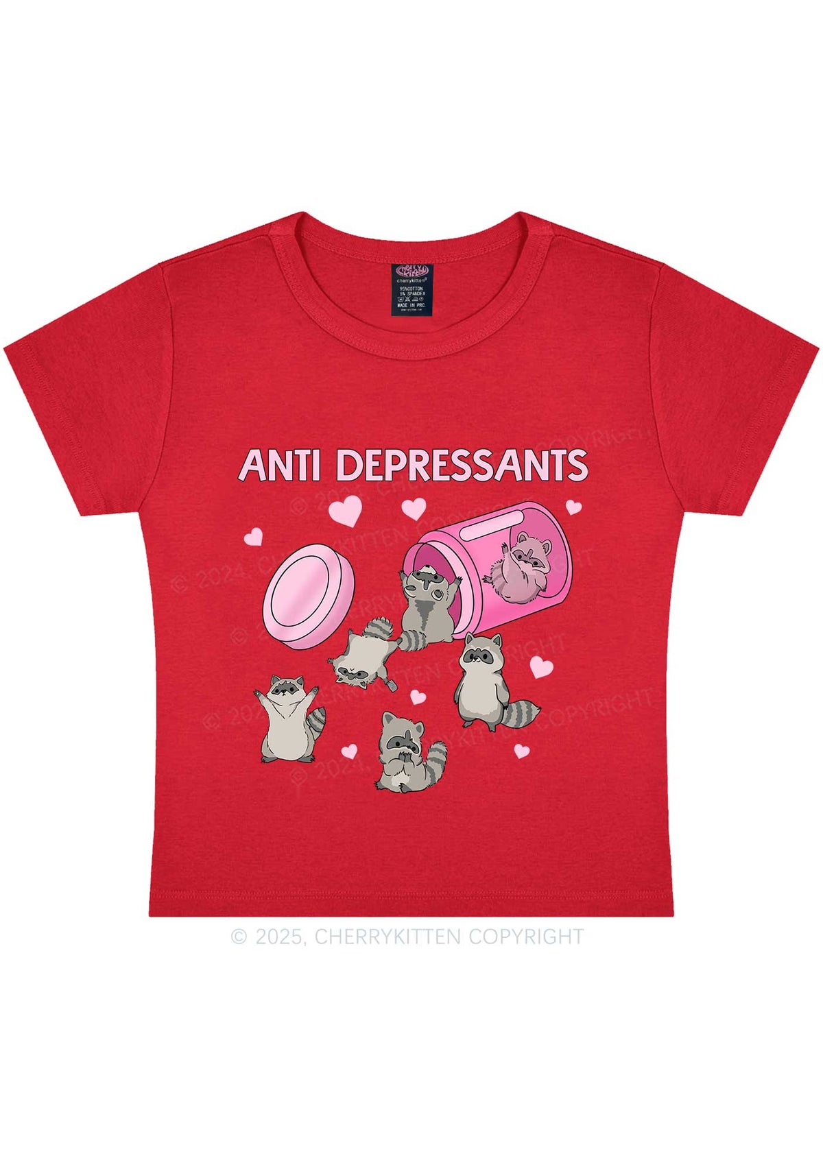 Anti Depressants Raccoon Y2K Baby Tee Cherrykitten