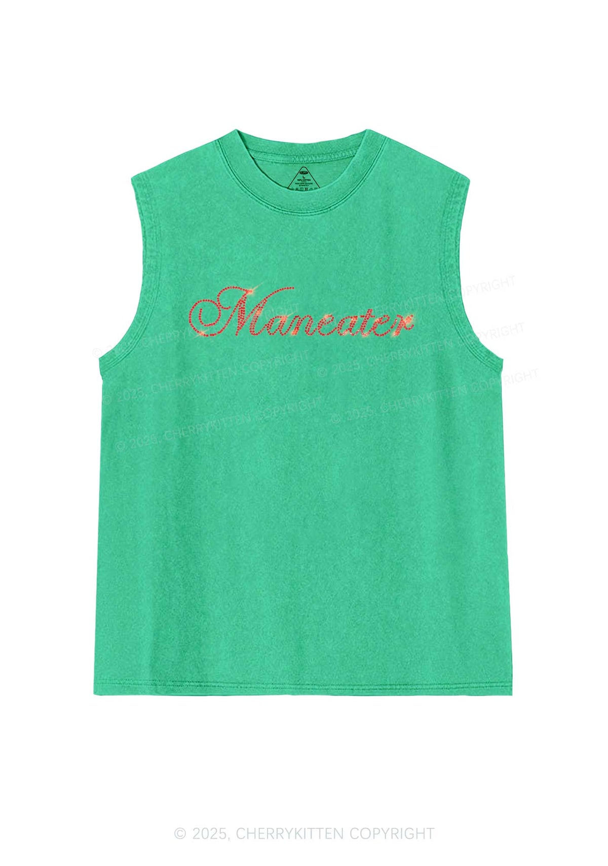 Rhinestone Maneater Y2K Washed Muscle Tank Cherrykitten
