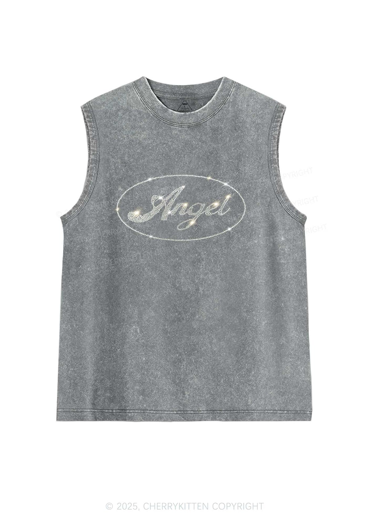 Rhinestone Angel Y2K Washed Muscle Tank Cherrykitten