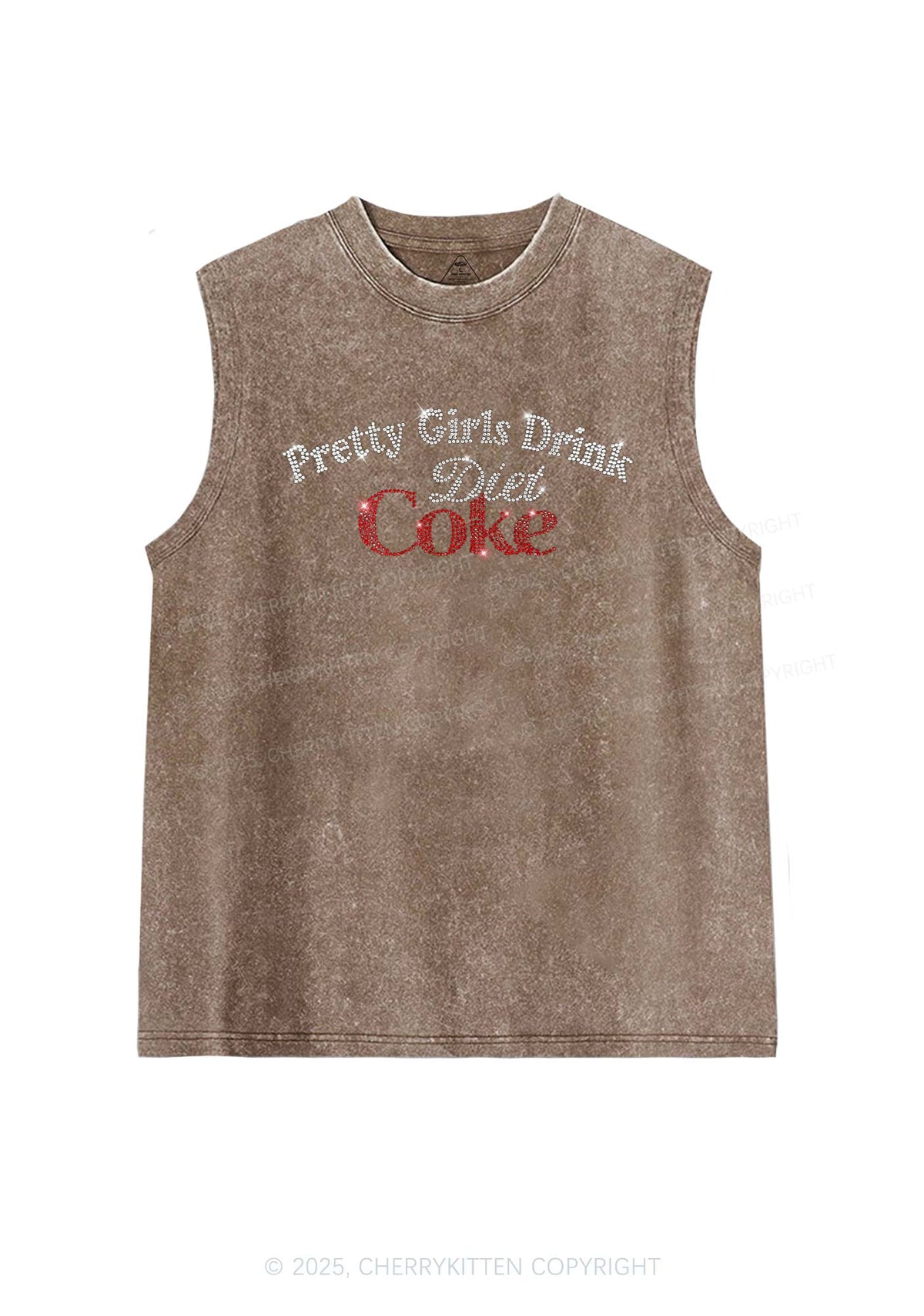 Rhinestone Pretty Girls Drink Diet Cola Y2K Washed Muscle Tank Cherrykitten