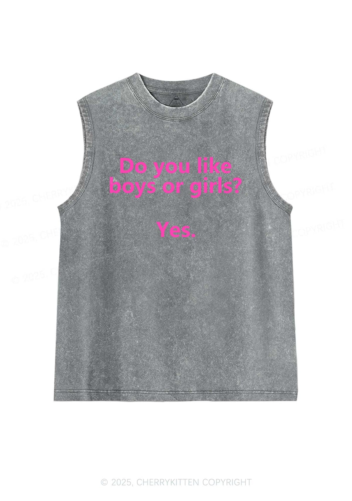 Do You Like Boys Or Girls Pride Y2K Washed Muscle Tank Cherrykitten