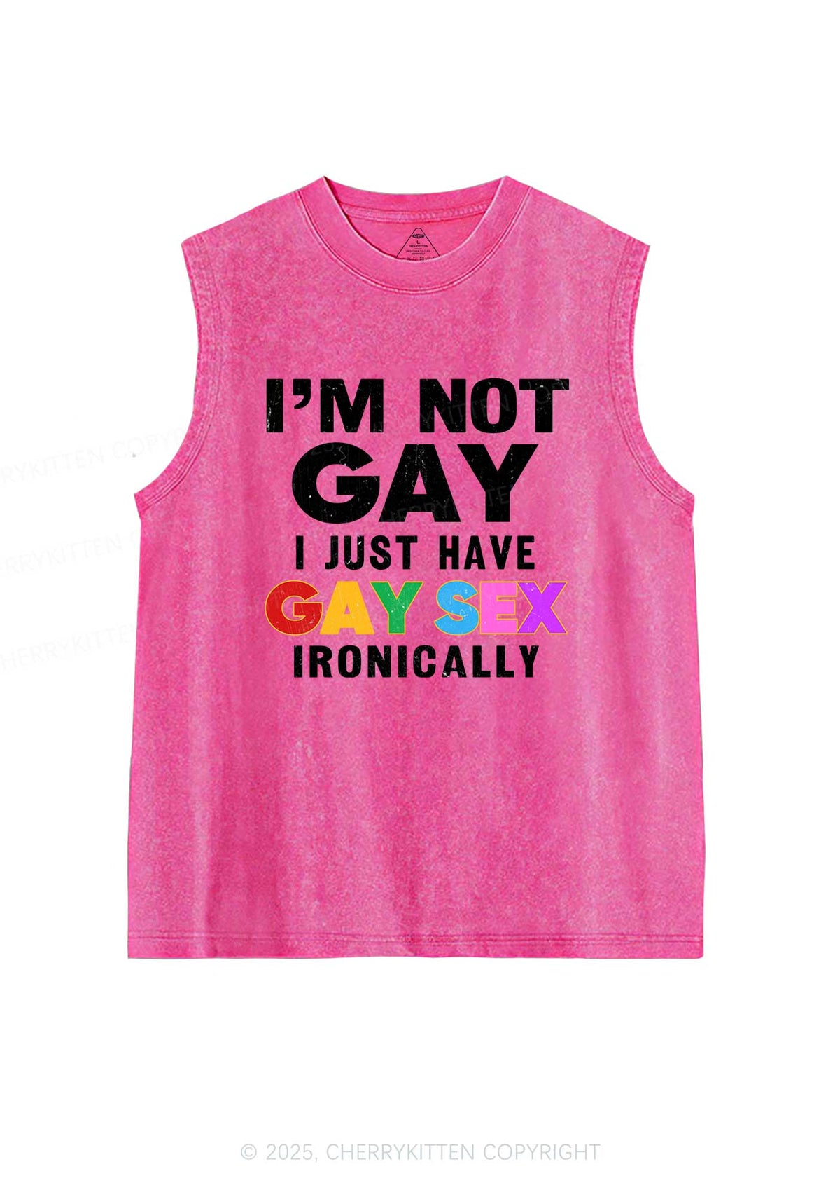 Gay Sx Ironically Pride Y2K Washed Muscle Tank Cherrykitten