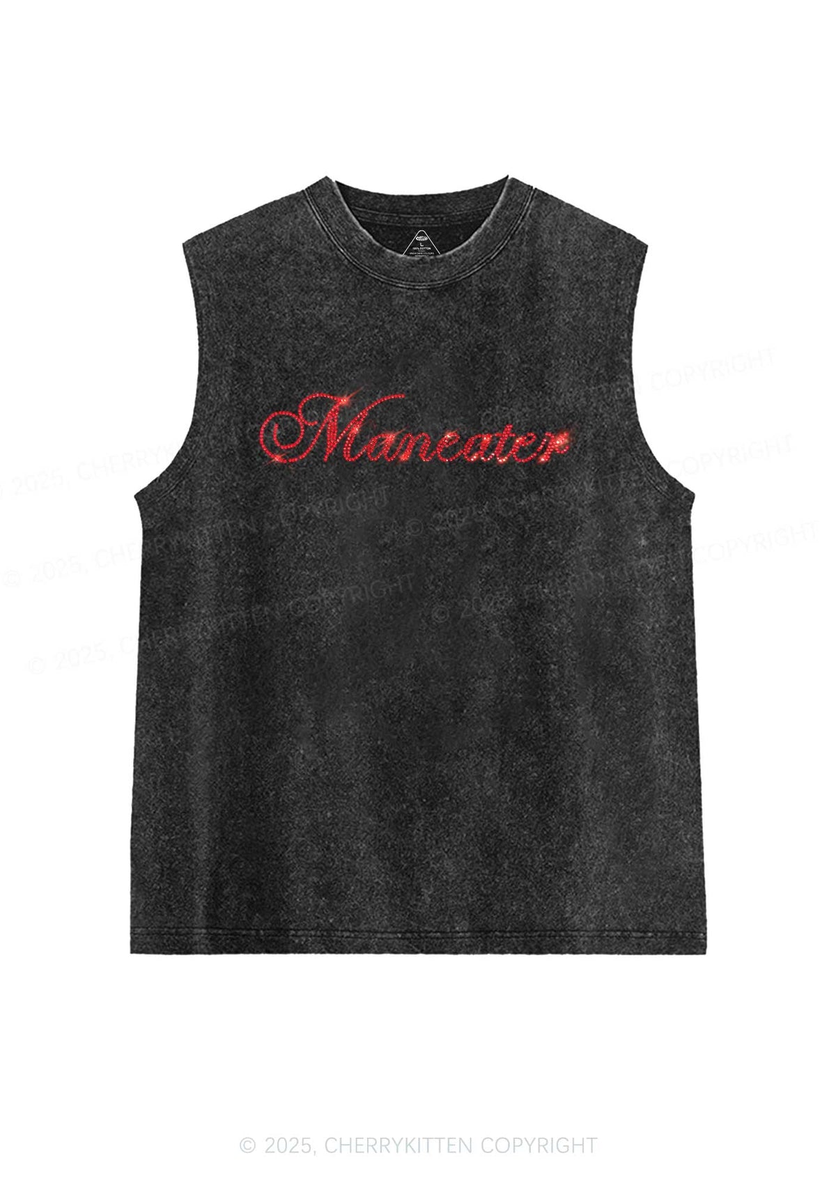 Rhinestone Maneater Y2K Washed Muscle Tank Cherrykitten