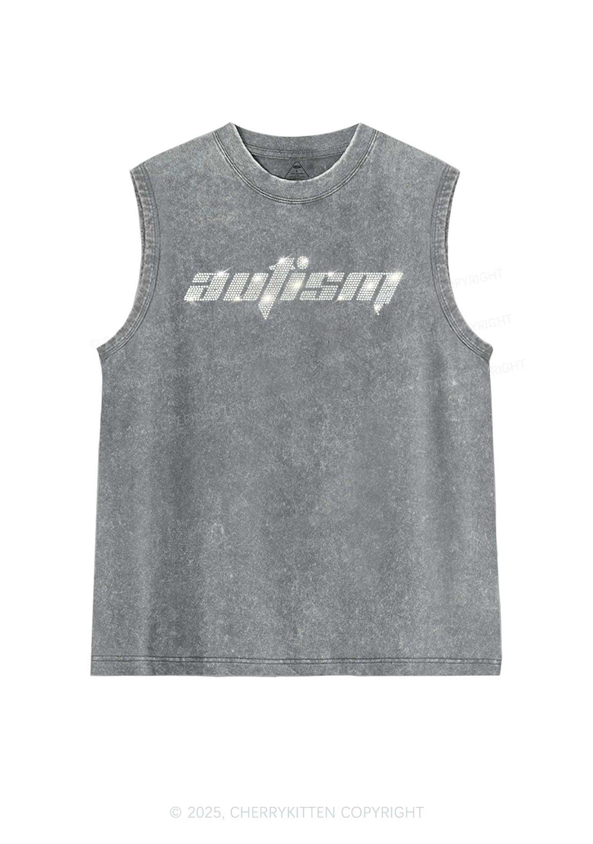 Rhinestone Autism Y2K Washed Muscle Tank Cherrykitten