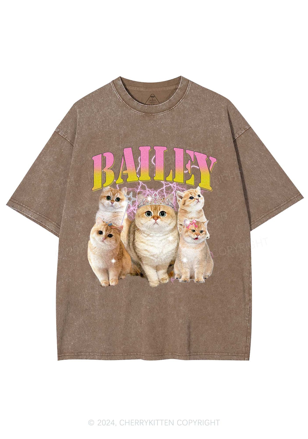 Custom Cat Photo Y2K Washed Tee Cherrykitten